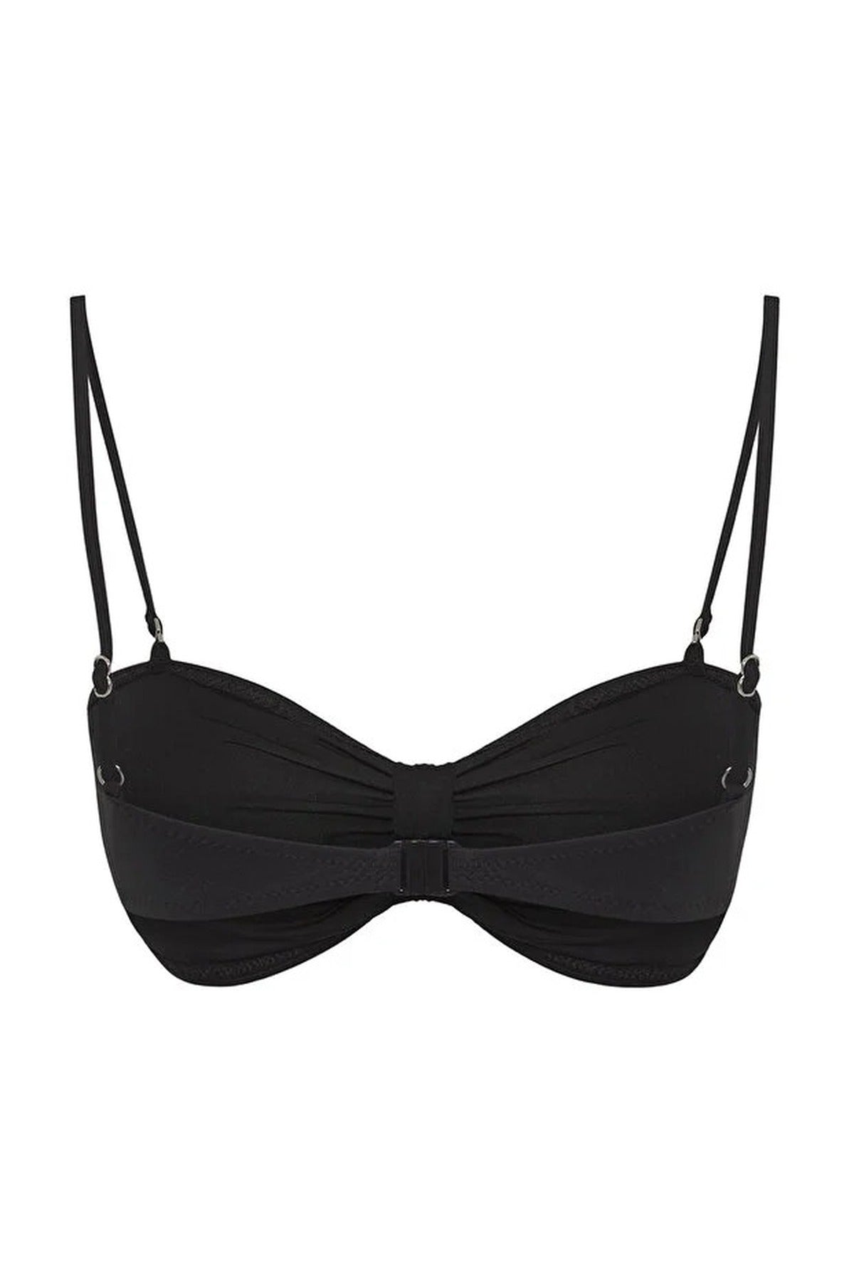 Black Ruched Strapless Padded Bandeau Bikini Top with Adjustable Straps, Image 3 of 5