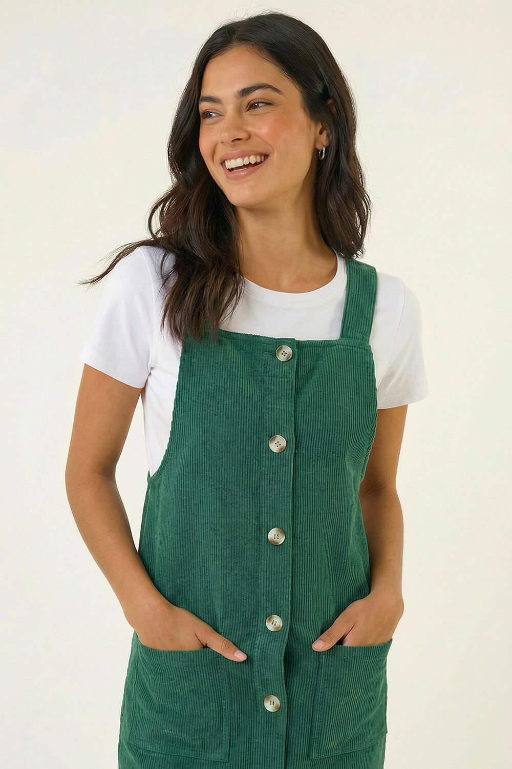 Green Corduroy Pinafore Midi Dress, Image 6 of 6