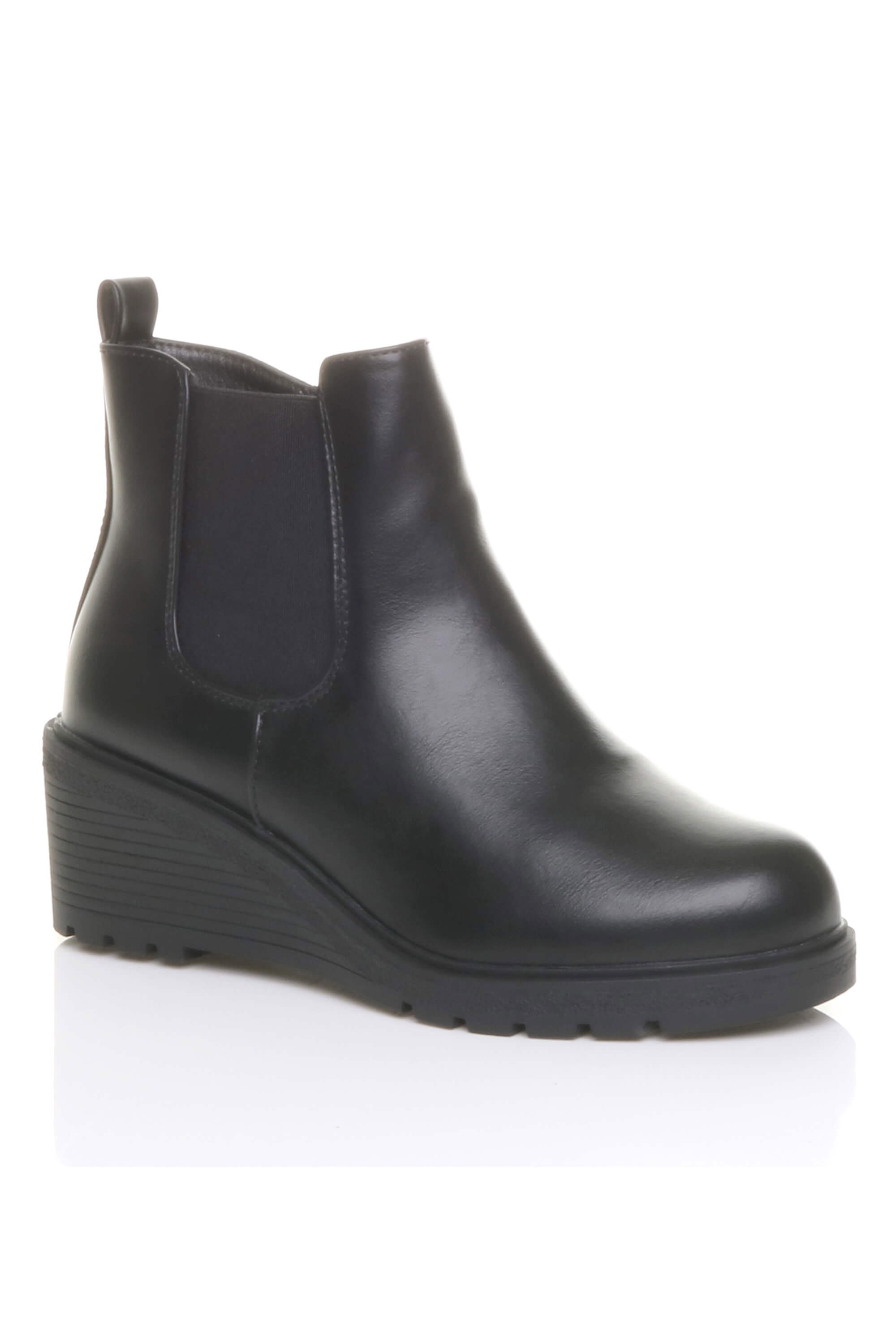 Black High Wedge Heel Ankle Chelsea Boots