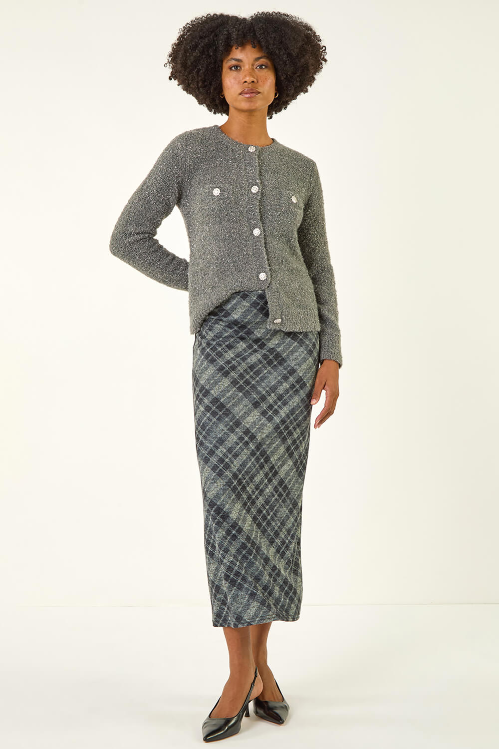 Dark Grey Check Shadow Panel Skirt, Image 4 of 5