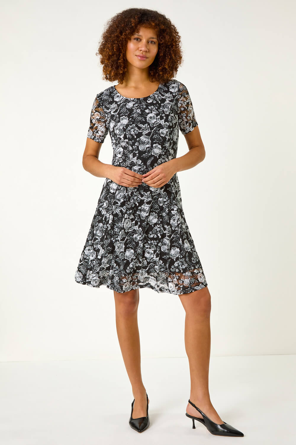 Black Rose Print Lace Stretch Dress | Roman UK Black Rose Print Lace Stretch Dress | Roman UK
