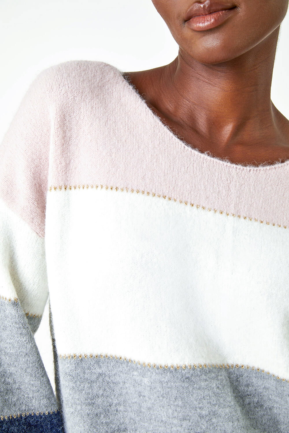 Light Pink Relaxed Colour Block Stripe Jumper, Image 6 of 5