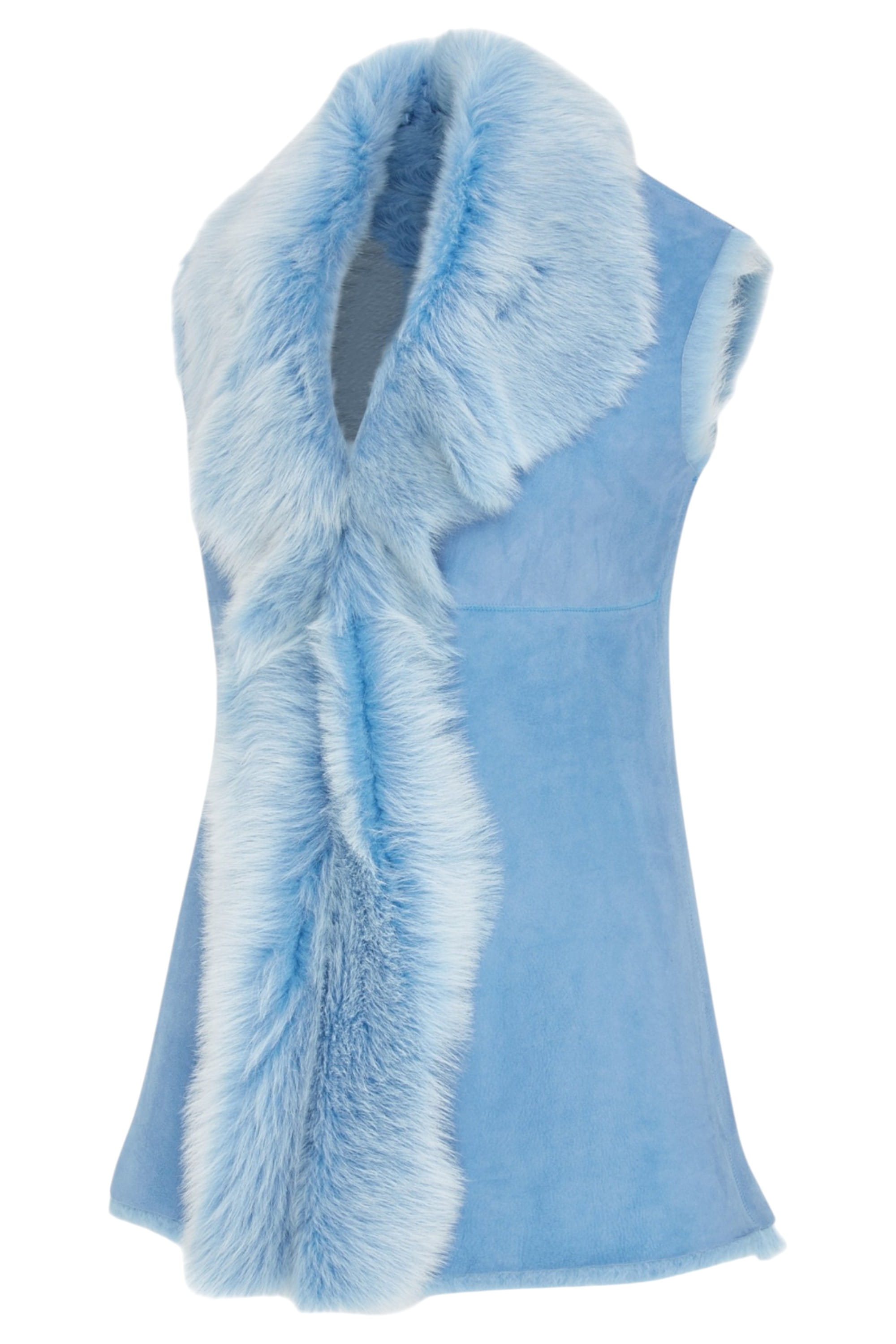 Sky Blue Toscana Sheepskin Long Gilet-Sorocaba, Image 2 of 6
