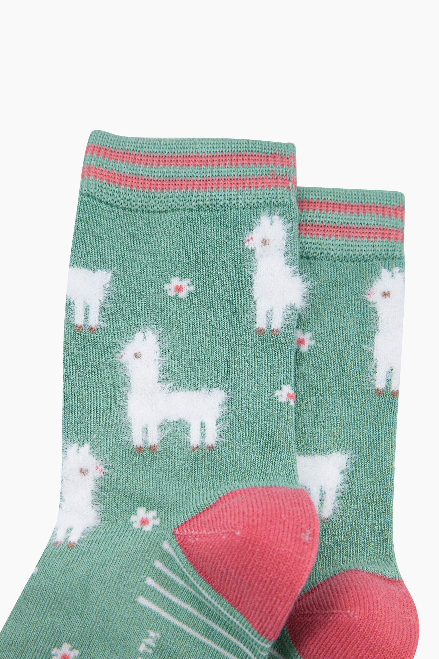 Mint Llama Floral Fluffy Bamboo Socks in Green, Image 2 of 4