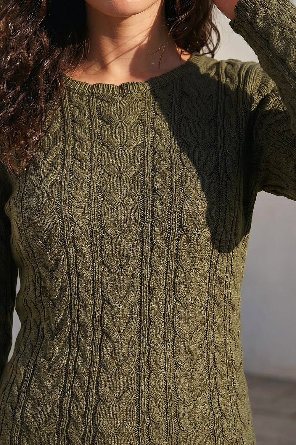 Khaki Scallop Trim Cable Knit Jumper, Image 5 of 4