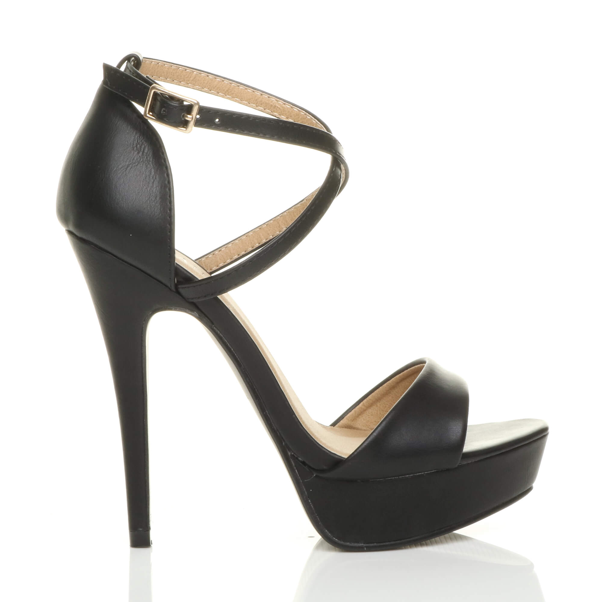 Black AJVANI Black High Heel Crossed Straps Platform Sandals, Image 2 of 6