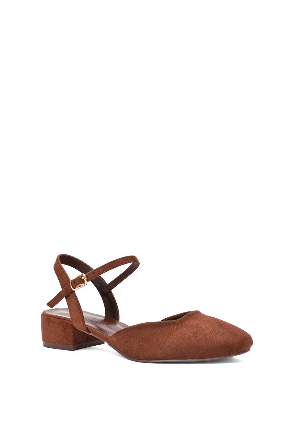Brown XY LONDON Brown 'Hilary' Low Block Heel Court Shoes With Ankle Strap, Image 2 of 5