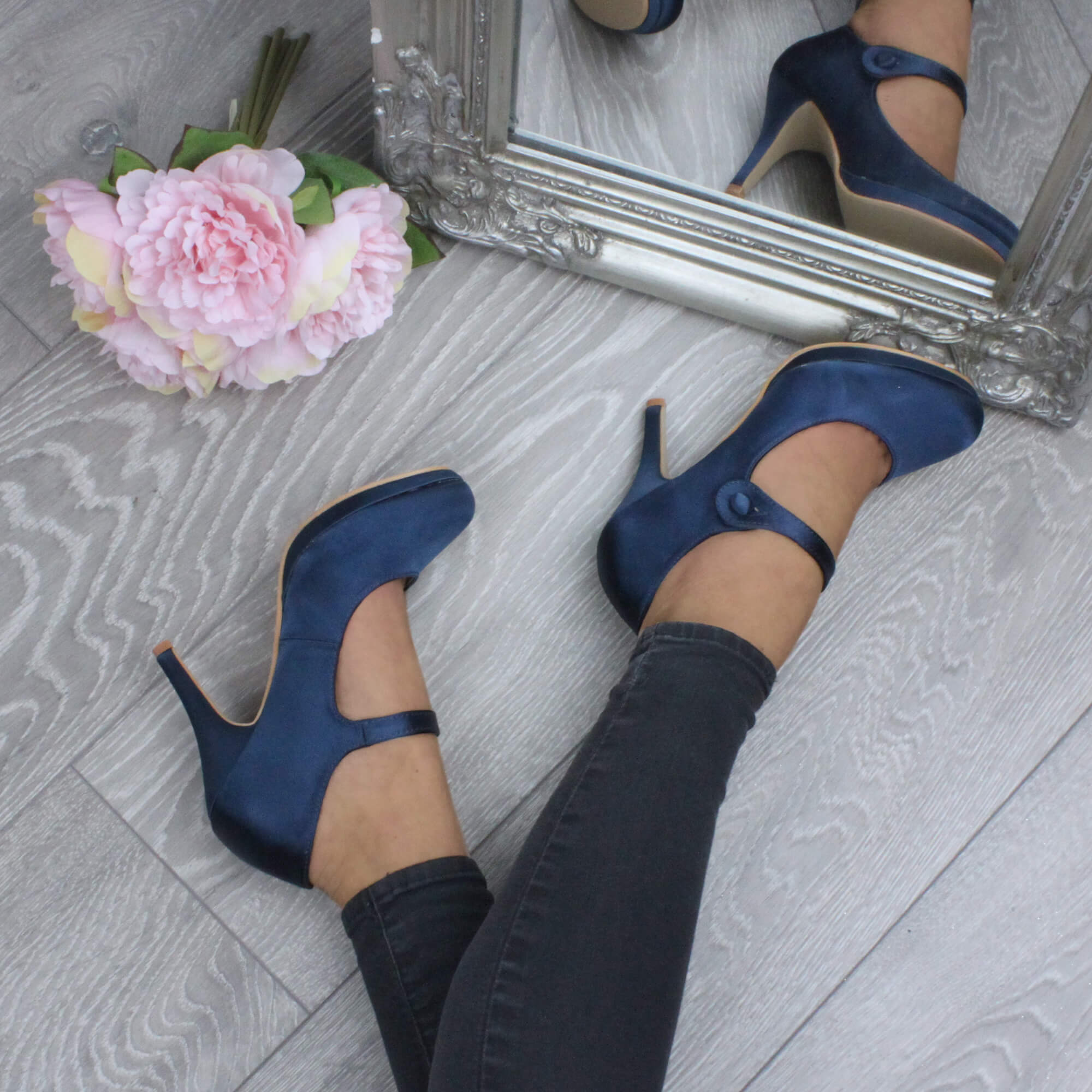 Navy Blue AJVANI Navy Blue High Heel Mary Jane Court Shoes, Image 5 of 6