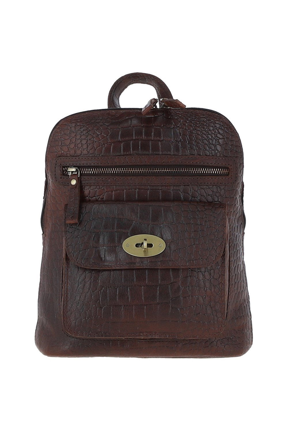 Brown 'Bonfanti' Croc Print Real Leather Mini Backpack, Image 1 of 3