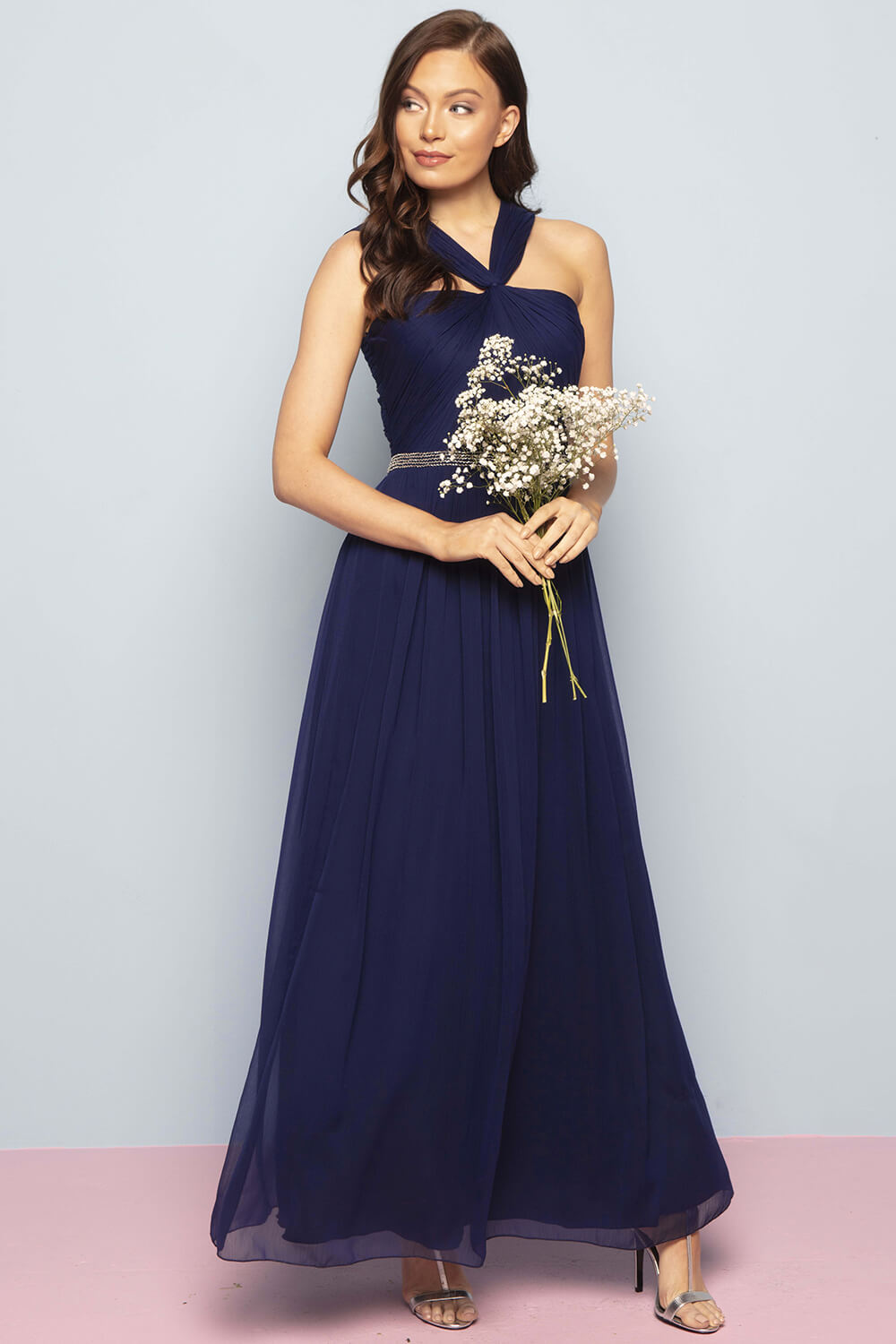 Bead Embellished Maxi Dress in Navy - Roman Originals UK