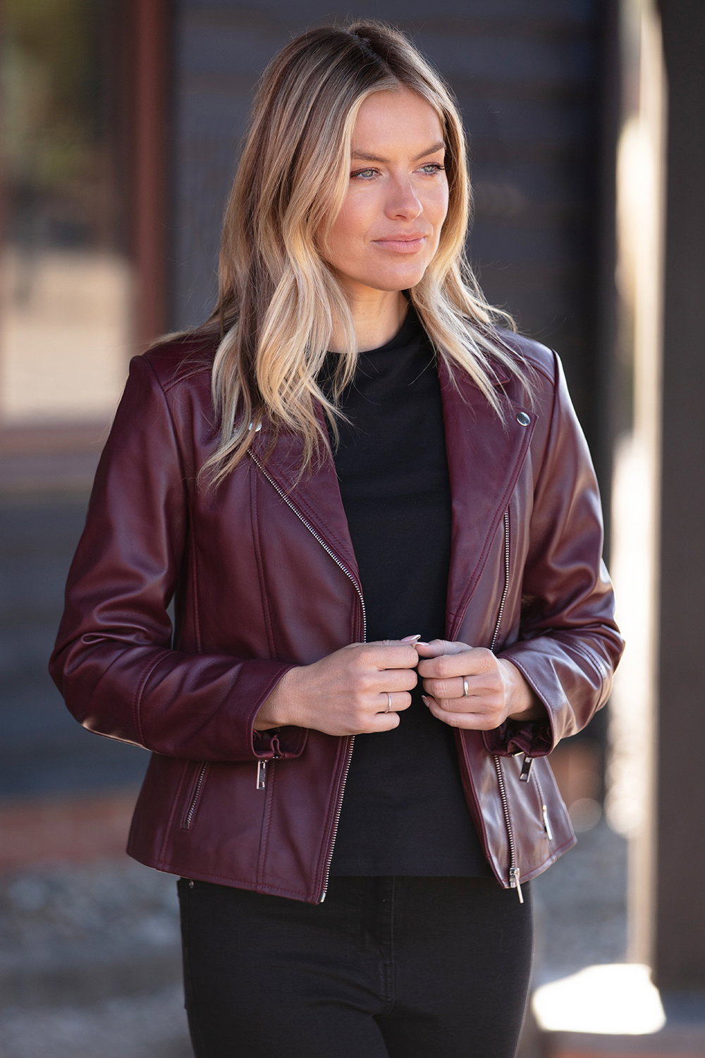 Burgundy Ashwood Leather Burgundy 'Vento' Real Leather Biker Jacket, Image 1 of 5