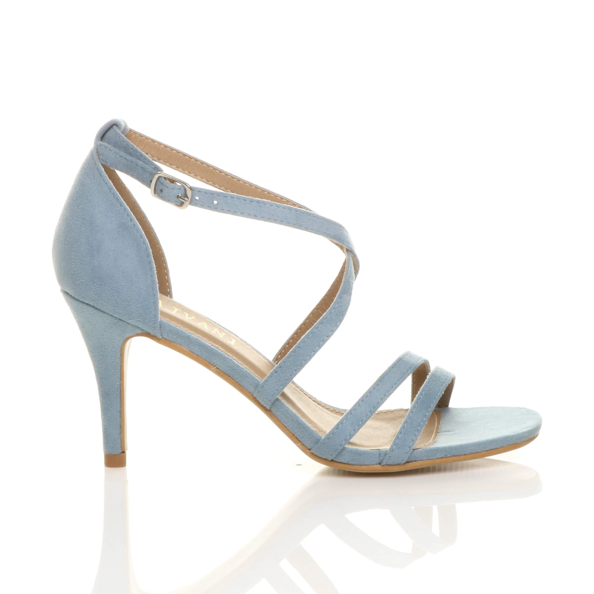 Light Blue AJVANI Light Blue High Heel Crossed Straps Buckle Strappy Sandals, Image 2 of 6