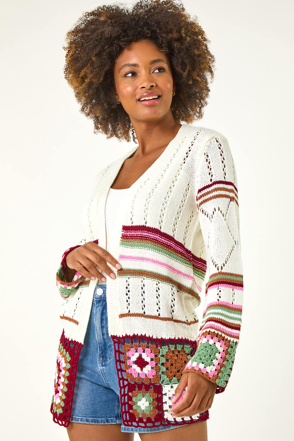 Ivory Edge Crochet Detail Knit Cardigan, Image 5 of 7