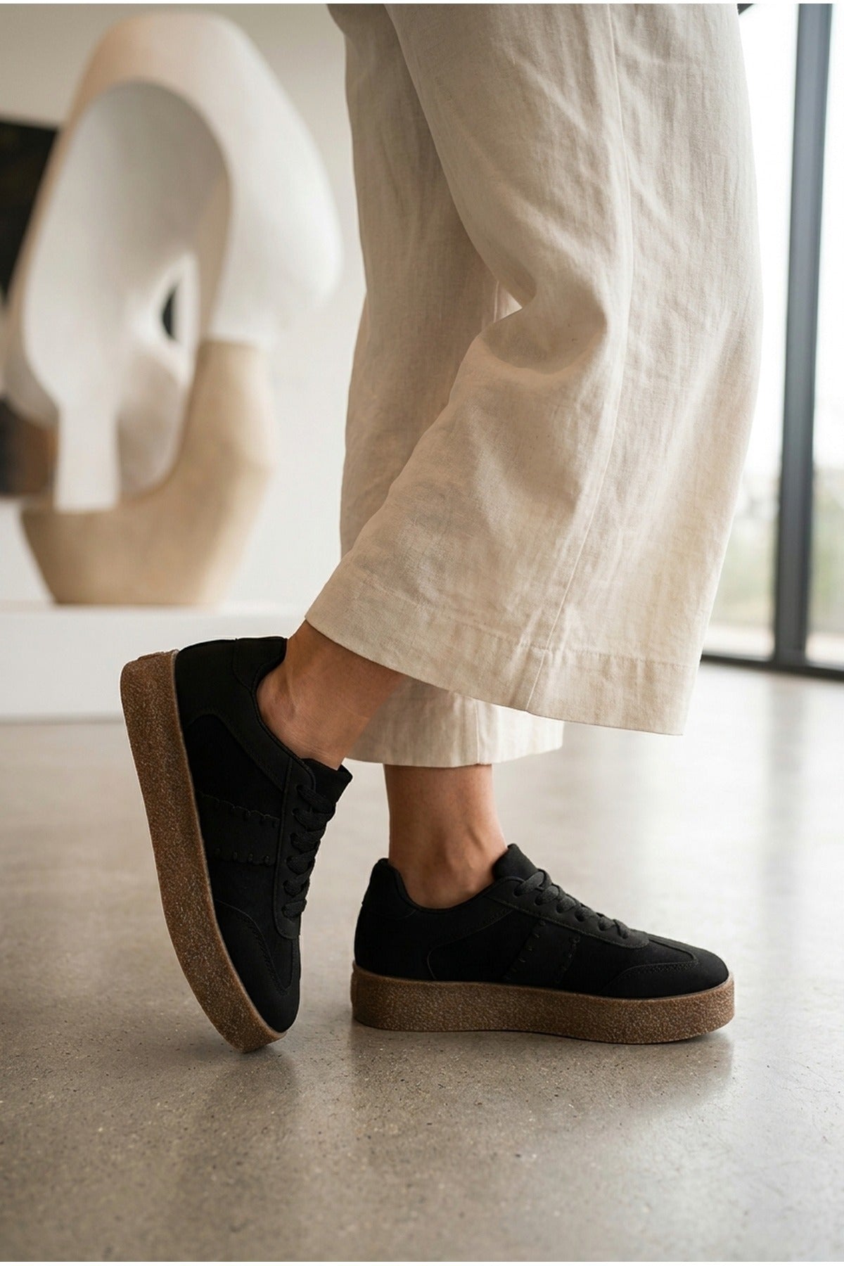 Black iKrush Black Sybil Faux Suede Platform Trainers, Image 5 of 5