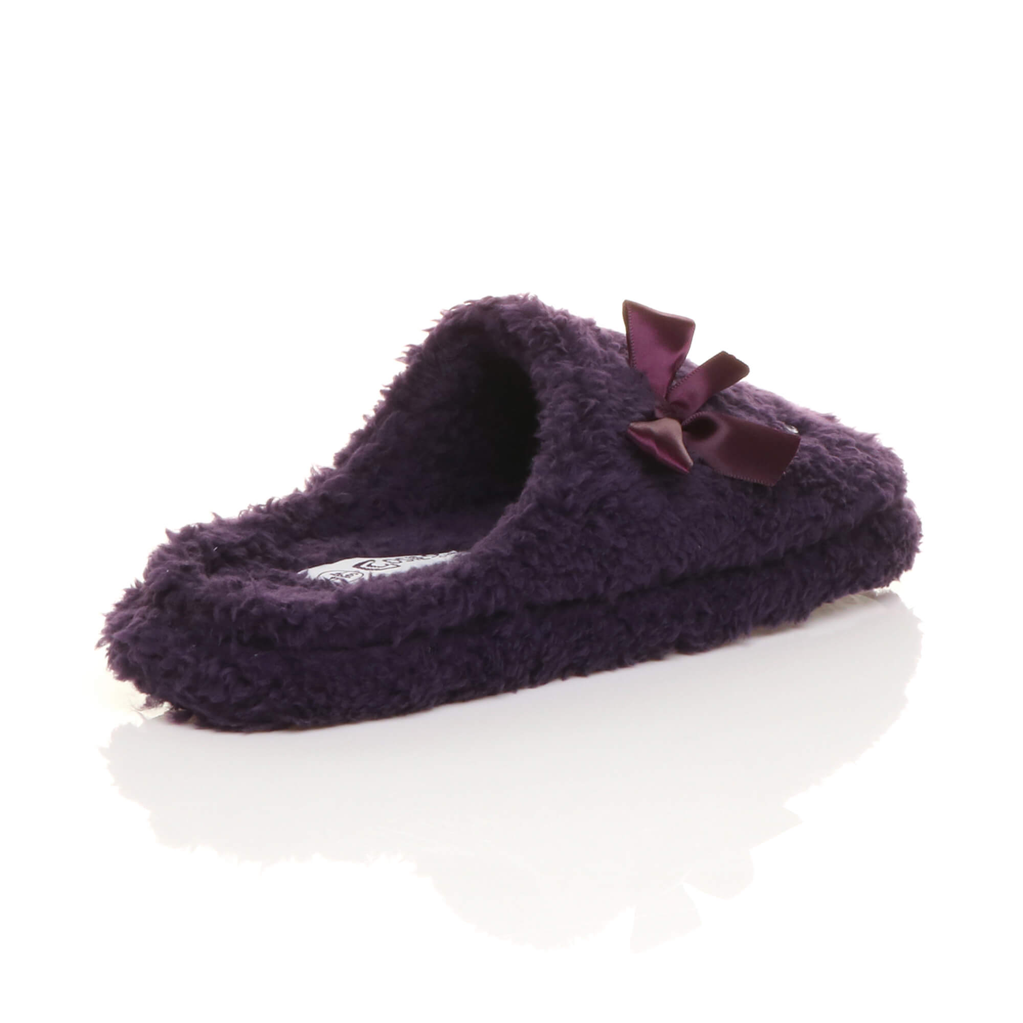 Purple Fleece Diamante Mules Slippers, Image 4 of 5