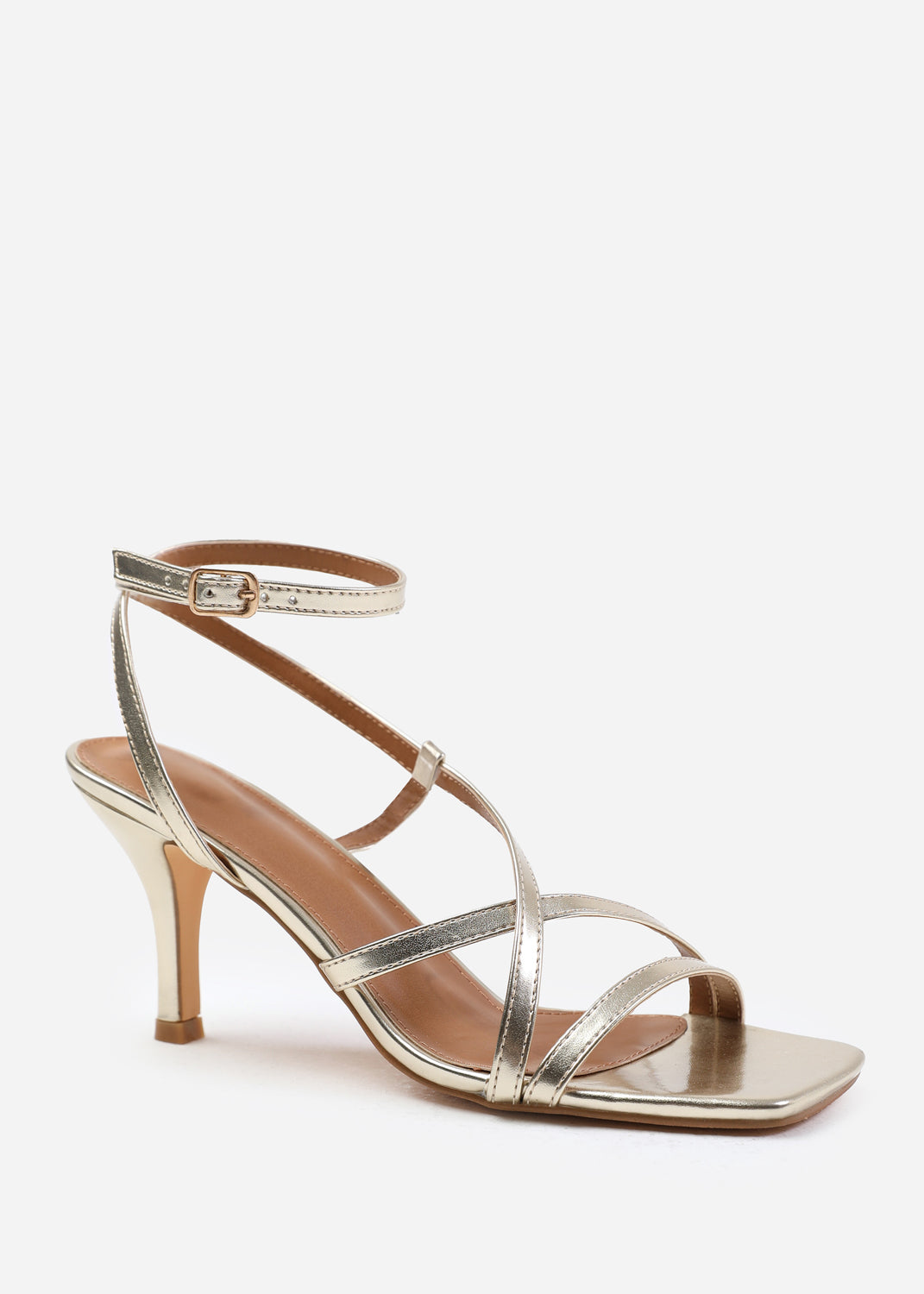 Gold Where's That From Gold 'Austin' Multi Strap Cross Over Mid Heels, Image 3 of 3