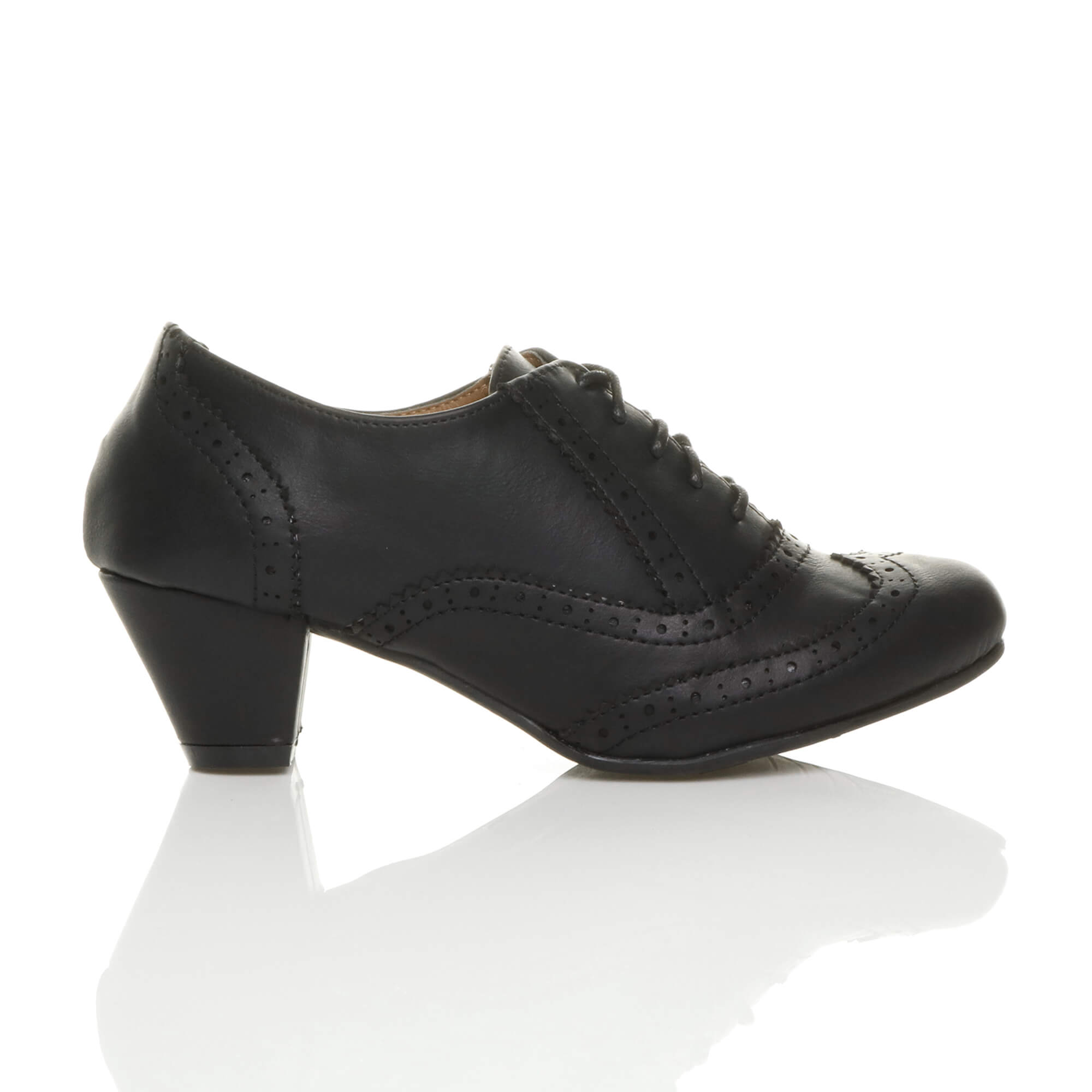 Black AJVANI Black Mid Heel Brogue Ankle Boots Shoe Boots, Image 2 of 6