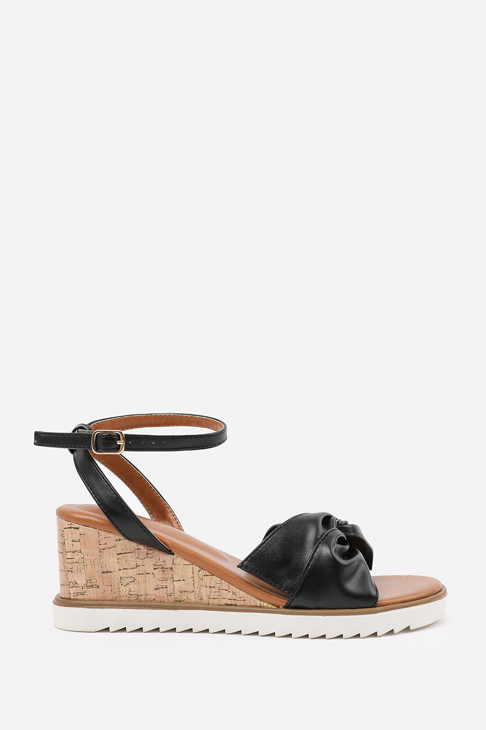 Black 'Qween' Wide Fit Knot Detail Wedge Shoes, Image 2 of 5