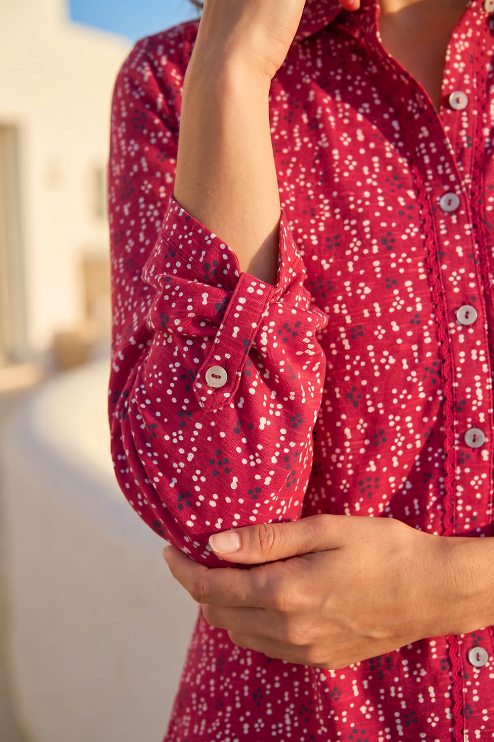 Red Petite Abstract Spot Stretch Shirt, Image 5 of 4