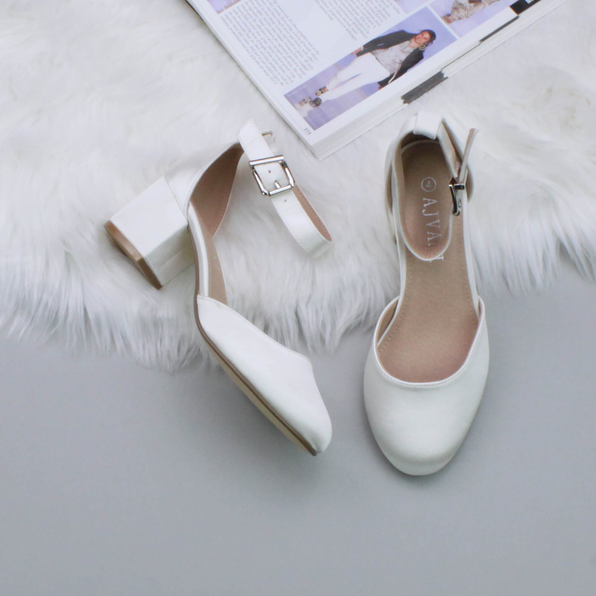 Ivory AJVANI Ivory Mid Block Heel Ankle Strap 2 Part Heels, Image 4 of 6