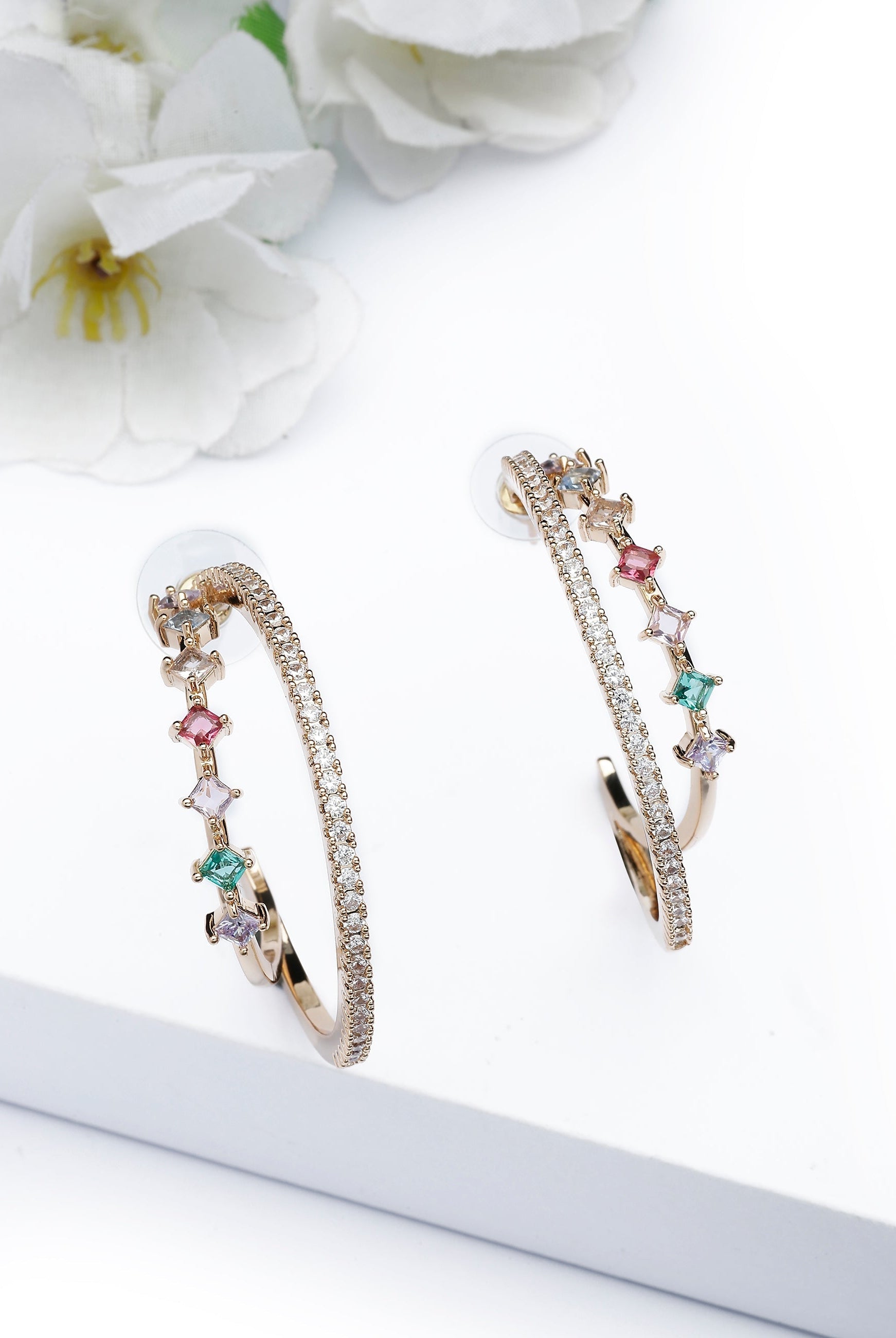 Gold Multi colored Hoop Earrings, Image 2 of 4