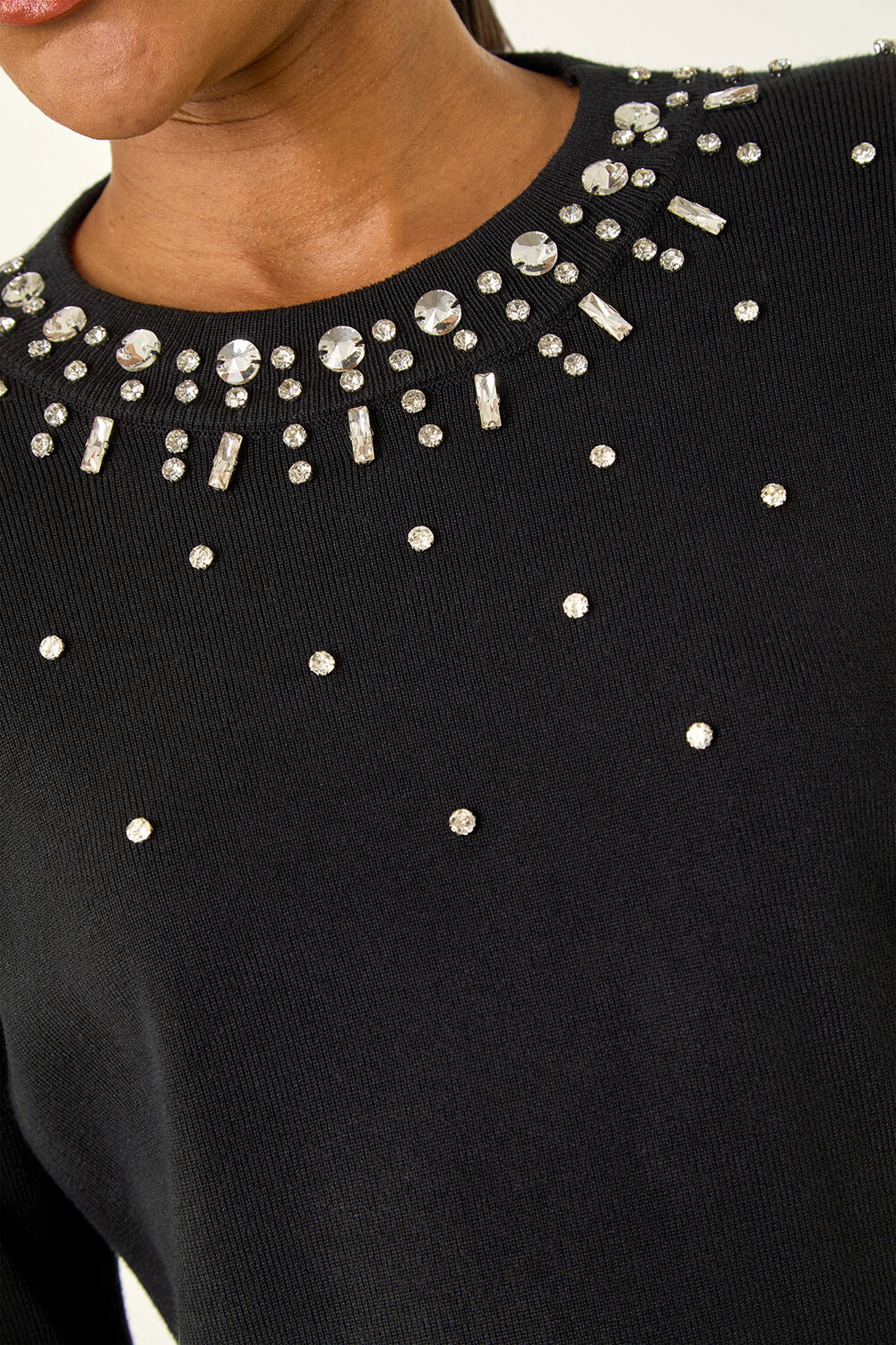 Black Embellished Neck Jumper, Image 7 of 6