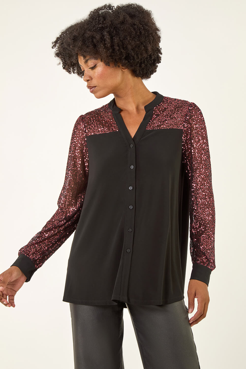 Rose Embellished Sequin Stretch Blouse, Image 5 of 5