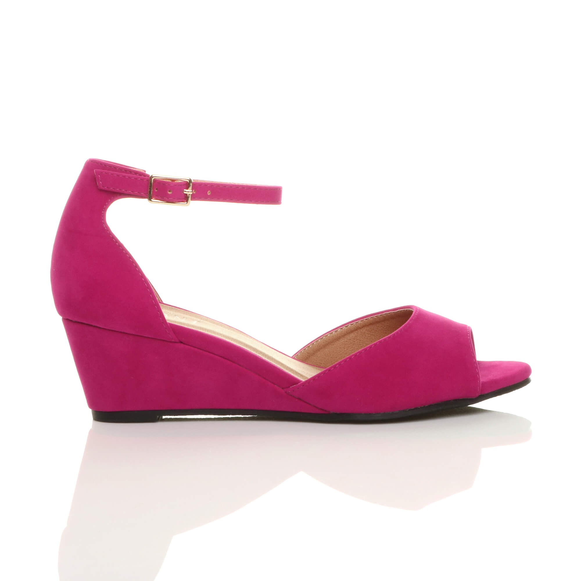Fuchsia AJVANI Fuchsia Mid Wedge Heel Ankle Strap Sandals, Image 2 of 6