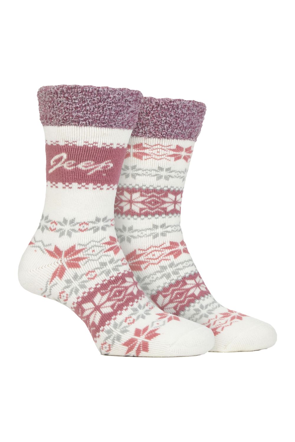 Cream 2 Pairs Soft Thermal Fairisle Pattern Socks, Image 1 of 4