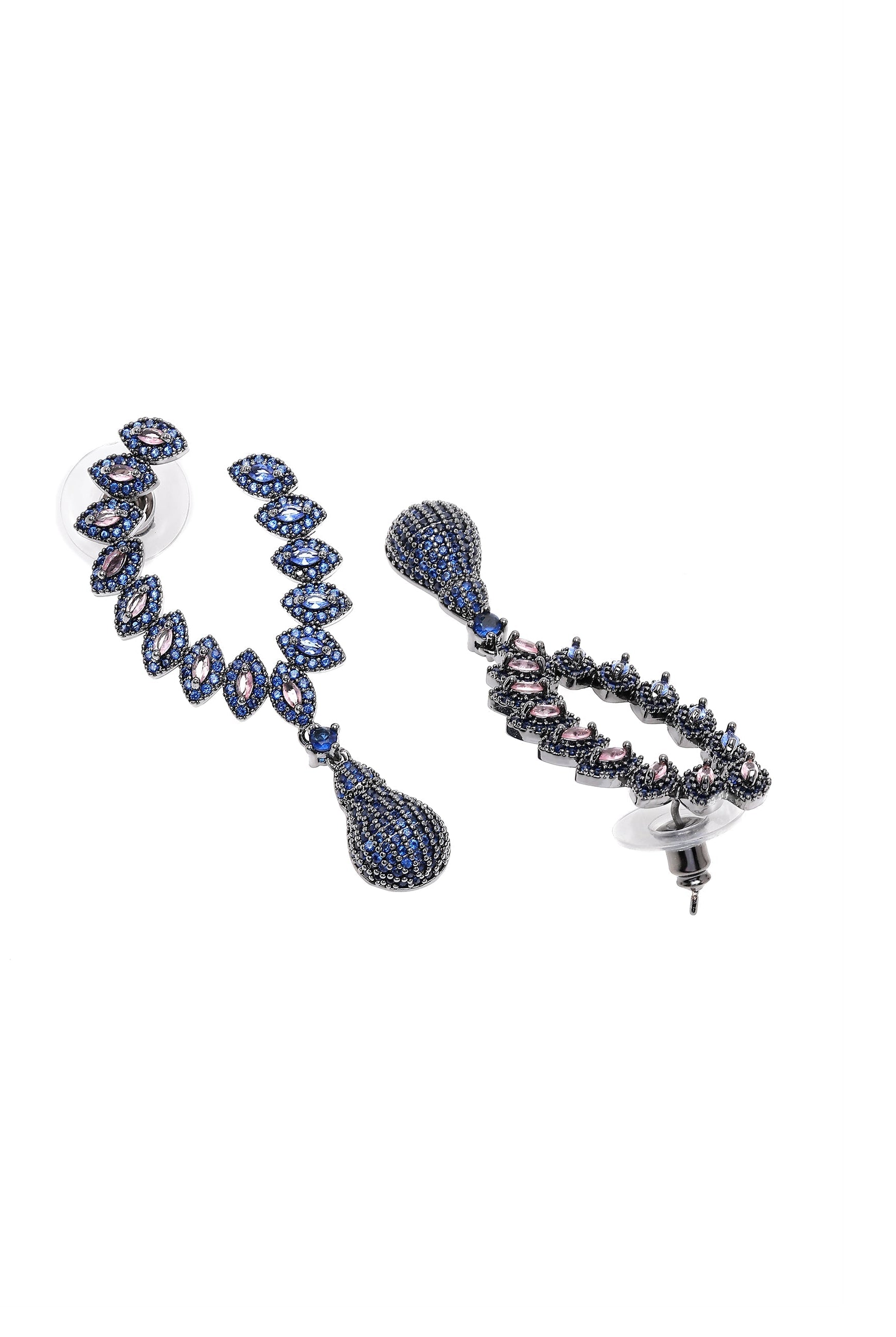 Navy Blue Delicate Leaf Drop Earrings, Image 3 of 4
