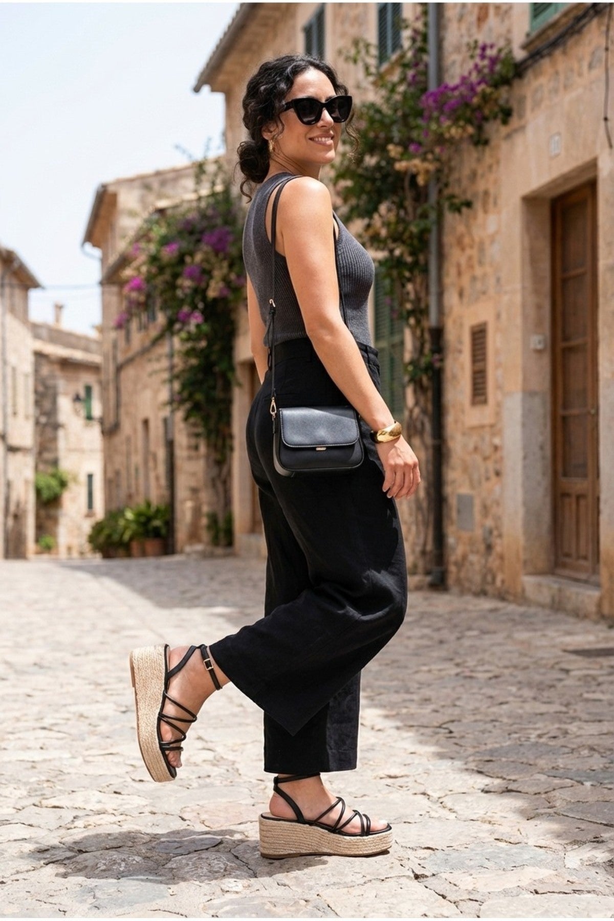 Black iKrush Black Olivia Womens Strappy Espadrille Platform Sandals, Image 3 of 8