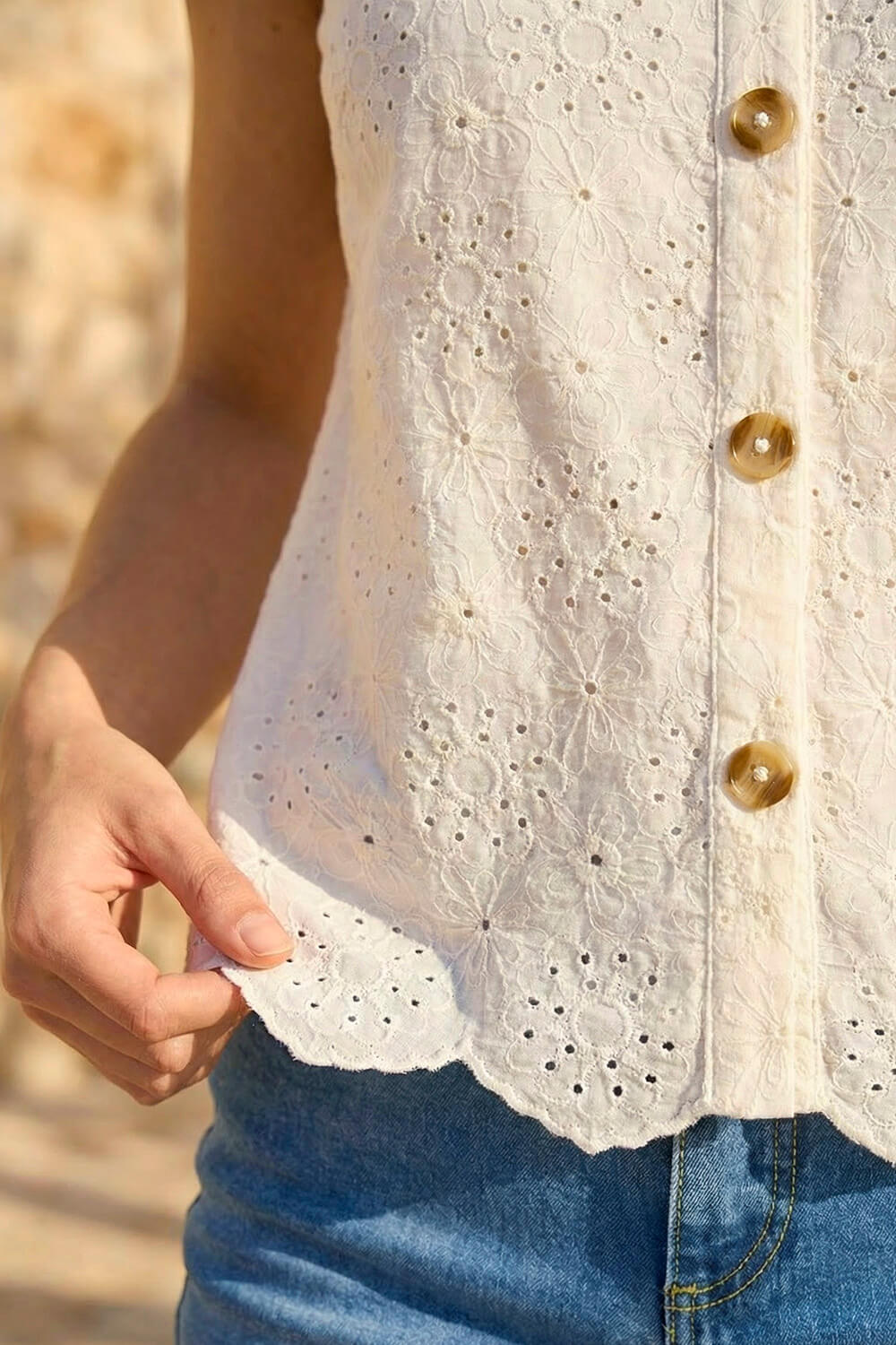 White Dusk Broderie Button Up Blouse, Image 5 of 4