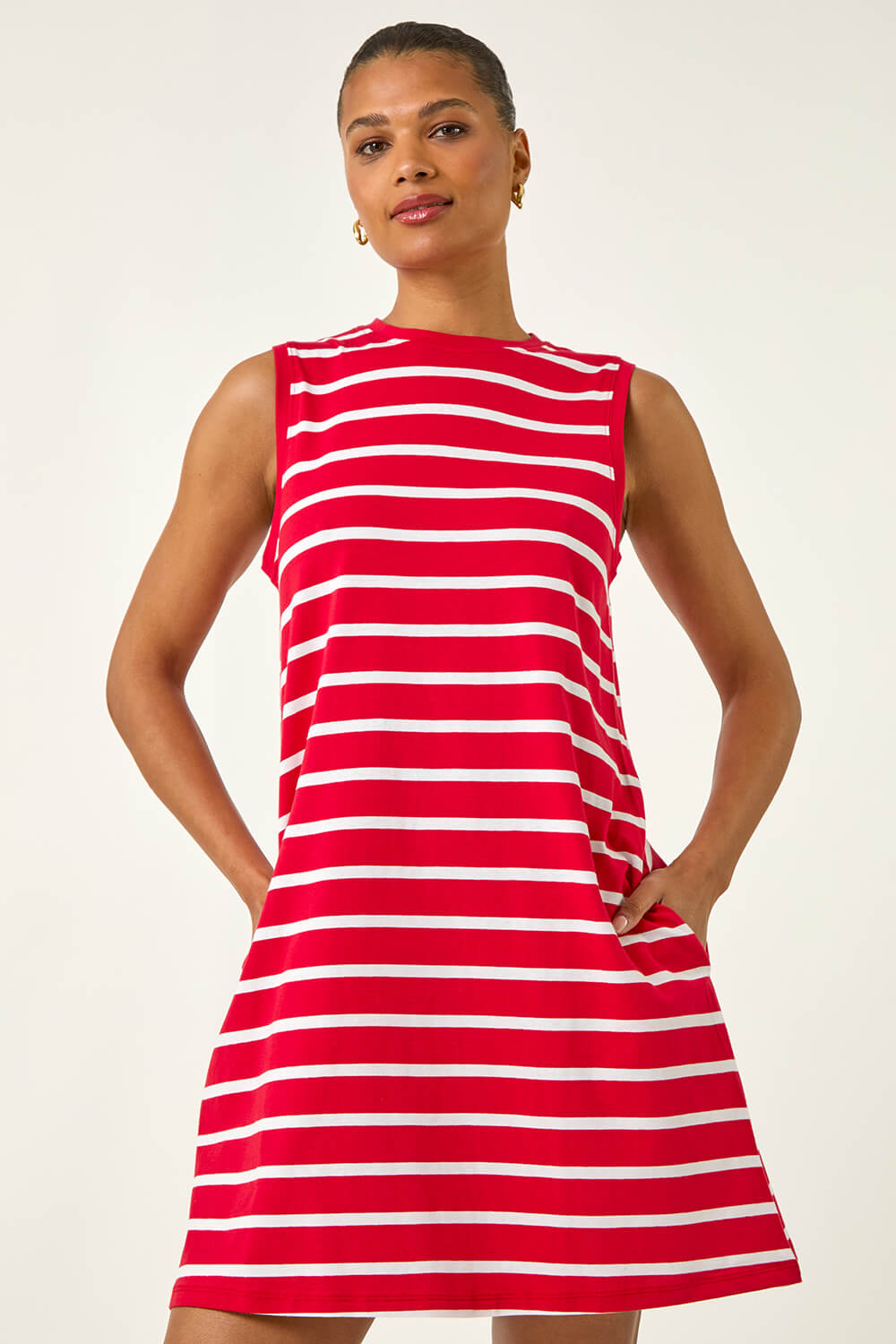 Red Stripe Jersey A-Line Stretch Dress, Image 3 of 5