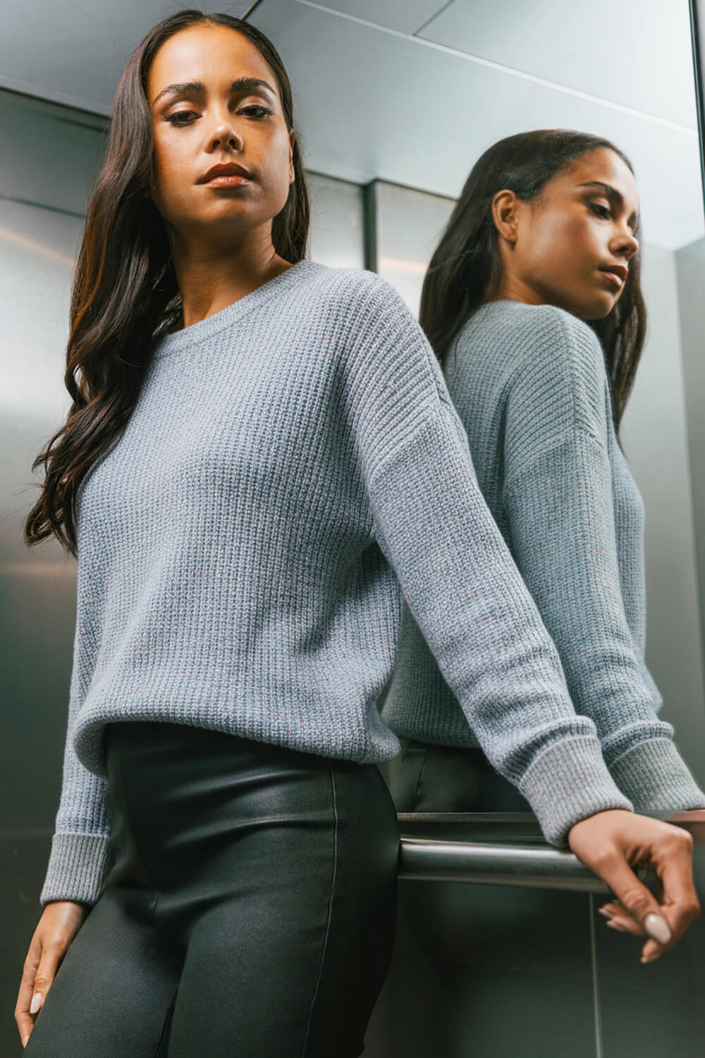 Blue Contrast Cuff Knit Jumper, Image 7 of 6