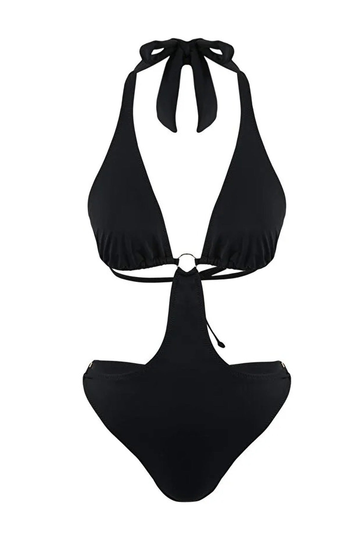 Black Halterneck Cut Out Detail Swimsuit, Image 2 of 4