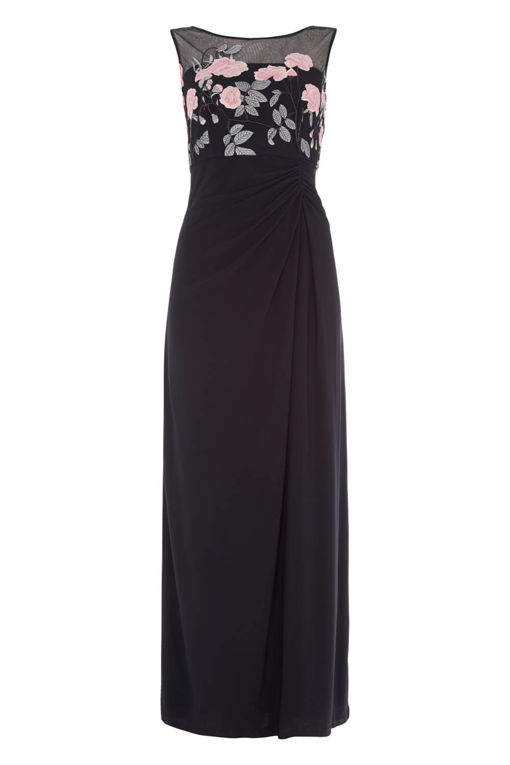 Rose Embroidered Maxi Dress in Black - Roman Originals UK