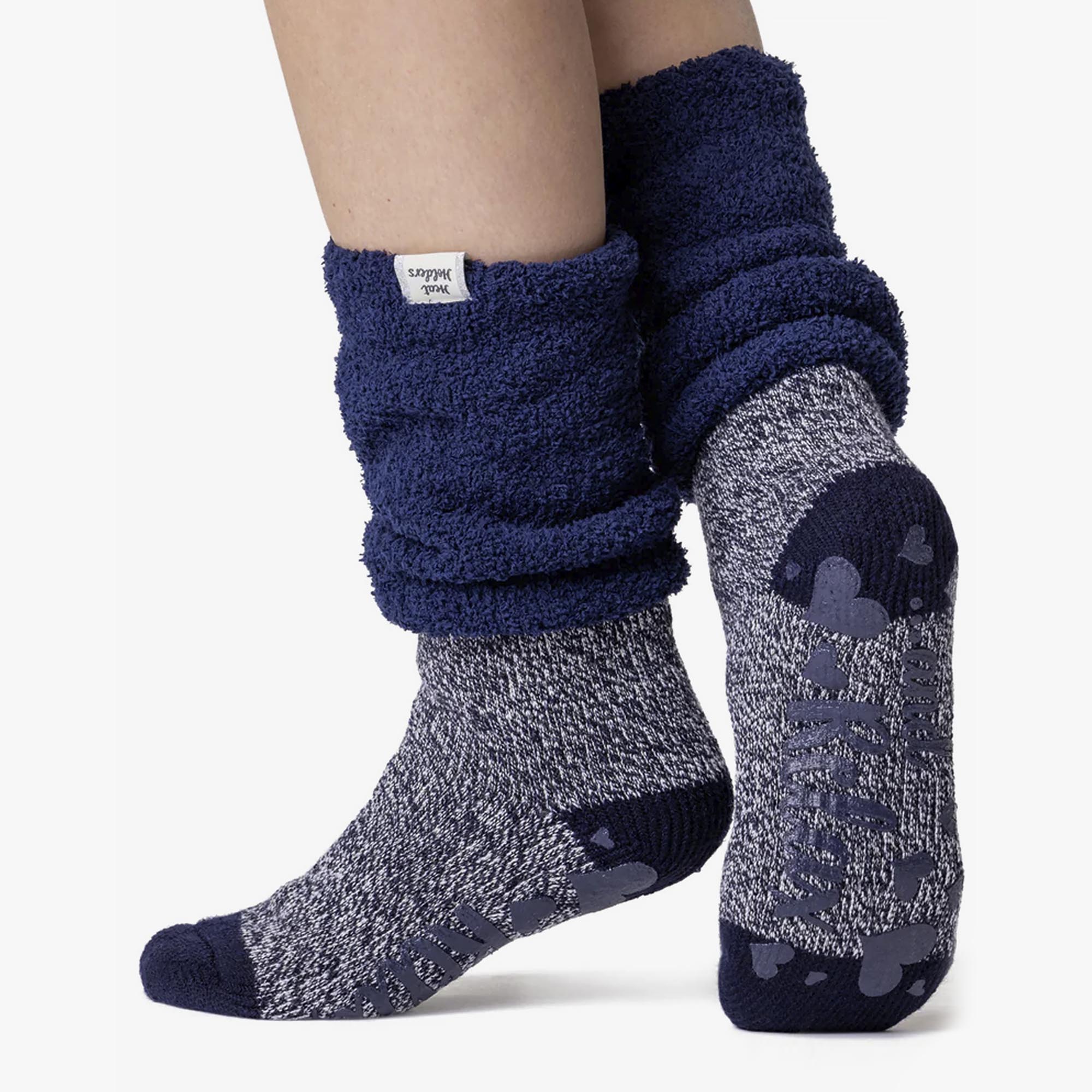 Navy Ladies Fluffy Slouch Top Non Slip Thermal Bed Socks, Image 4 of 5