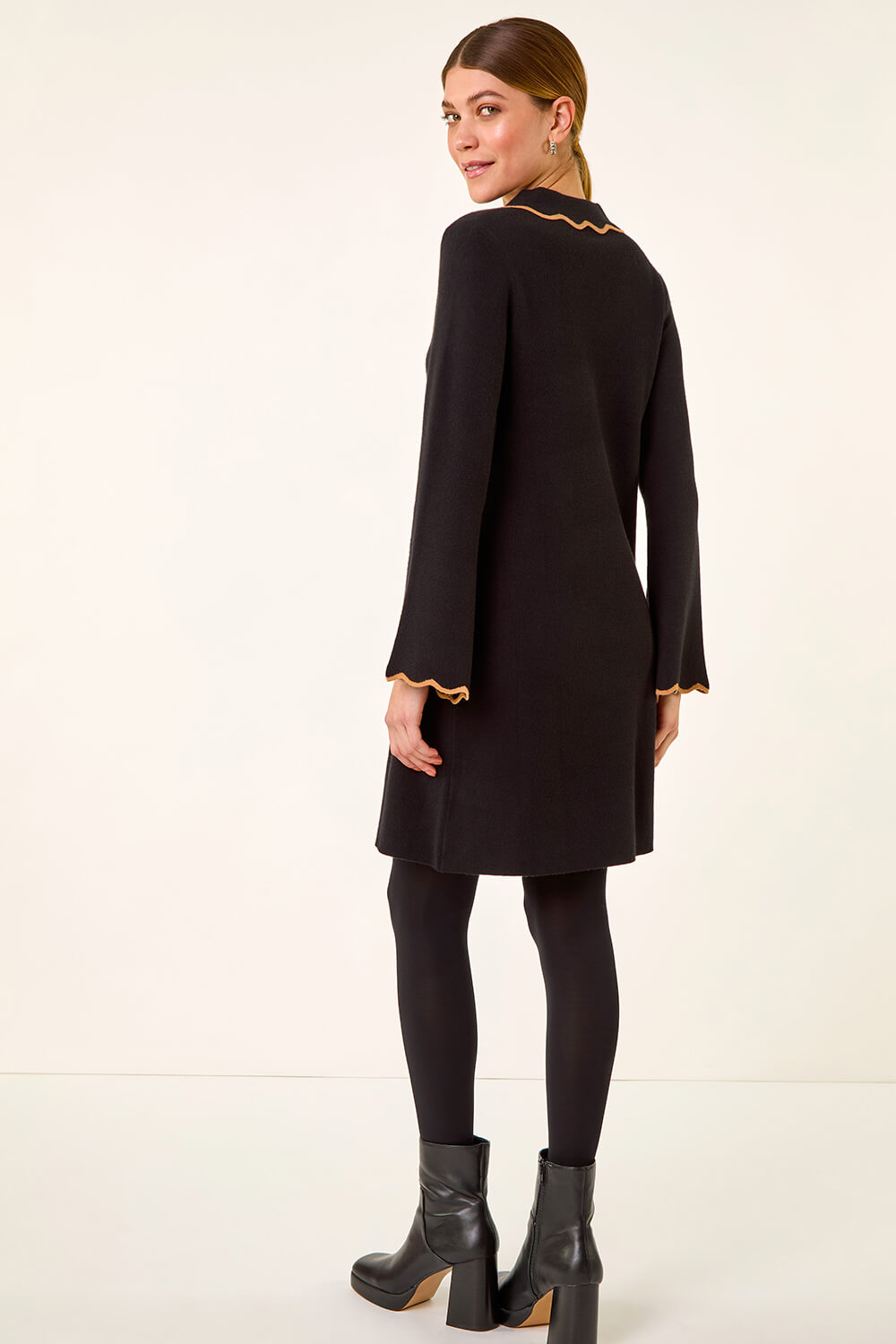 Black Scalloped Edge Knit Dress, Image 4 of 5