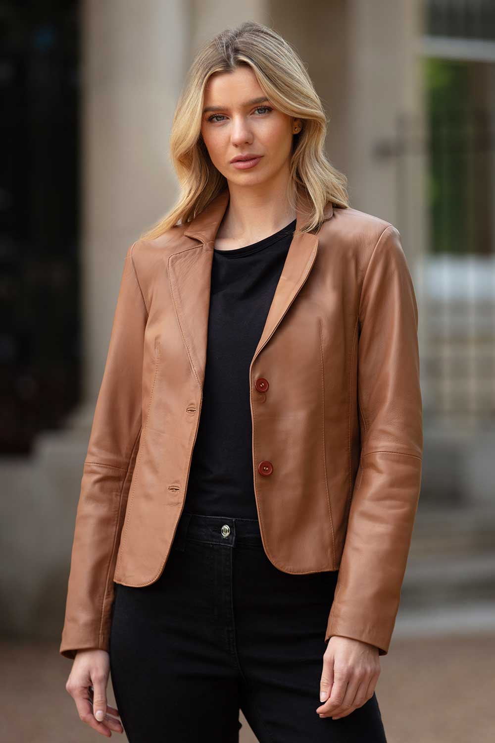Tan Ashwood Leather Tan 'Angelica' Real Leather Two Button Blazer, Image 1 of 5