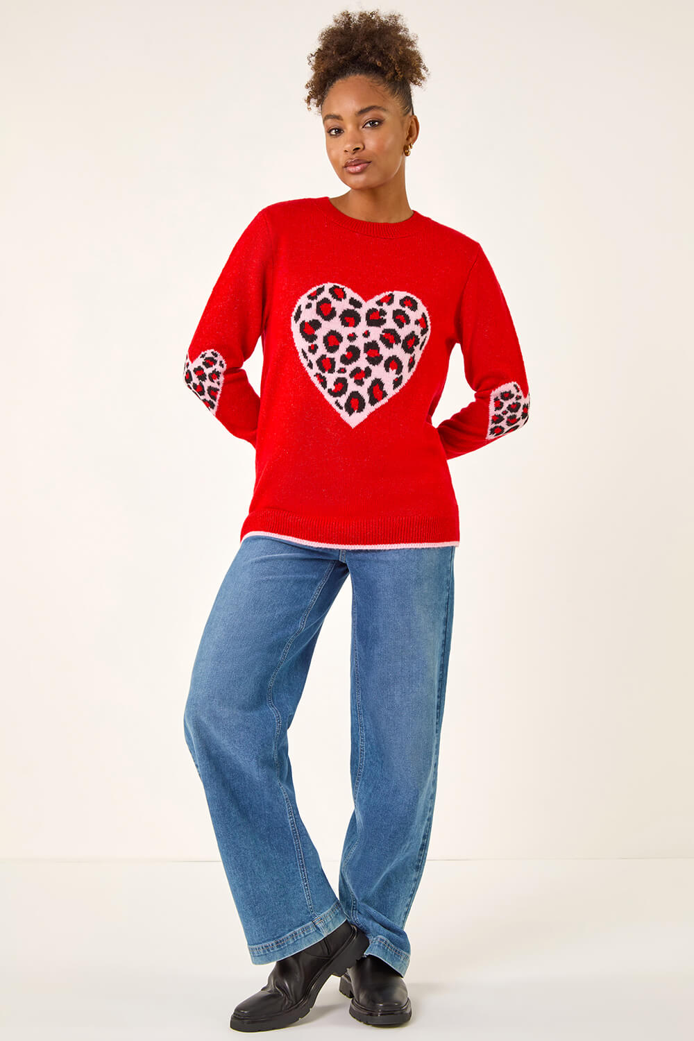 Red Animal Heart Detail Knit Jumper , Image 3 of 5