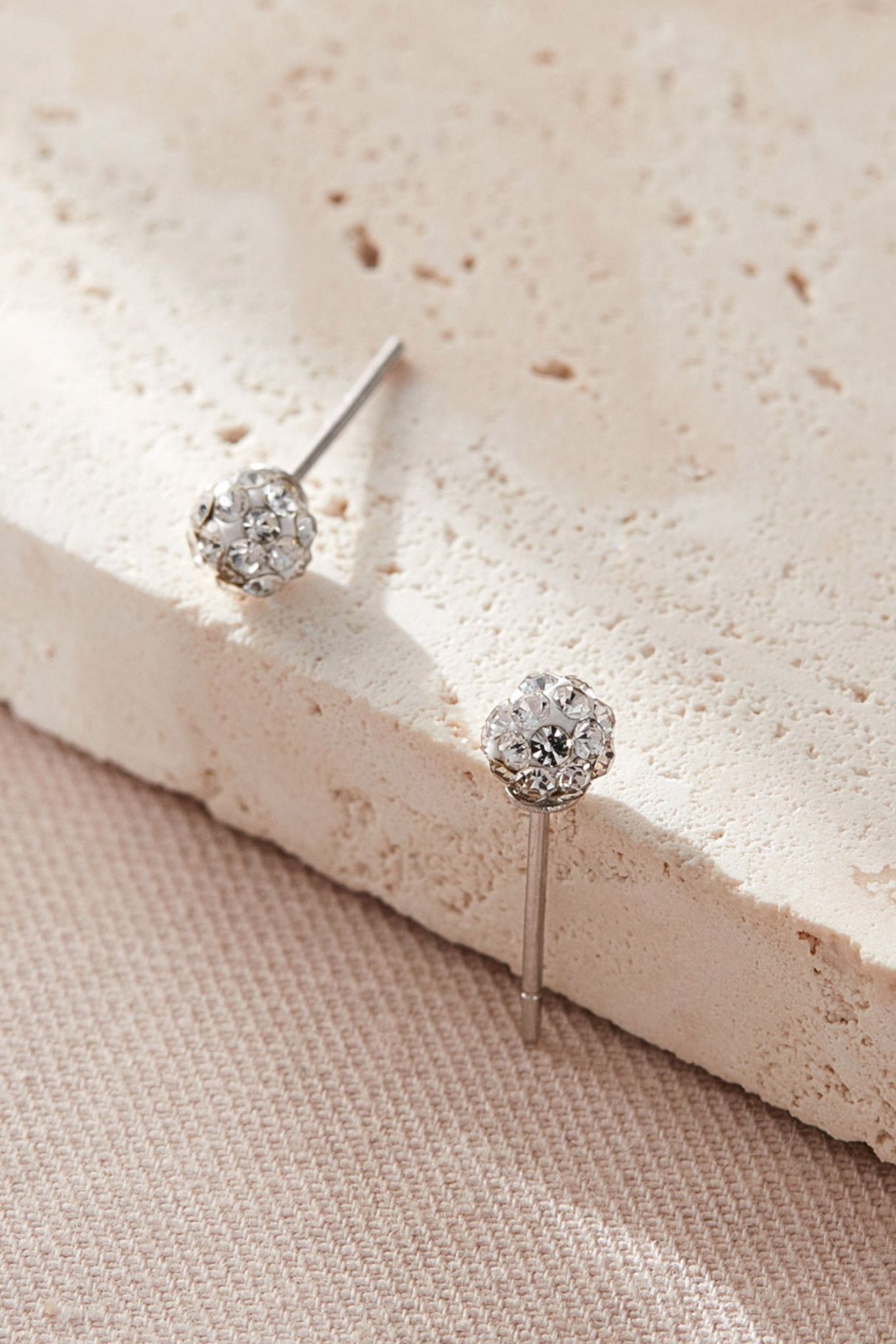 White Sterling Silver Disco Ball Studs, Image 2 of 2