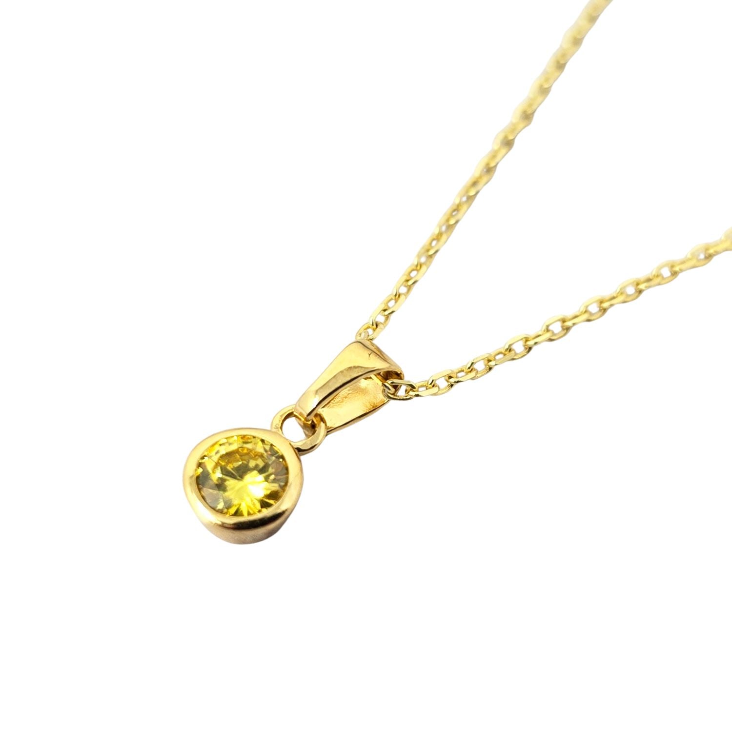Orange Mini Round Citrine November Birthstone Pendant Necklace