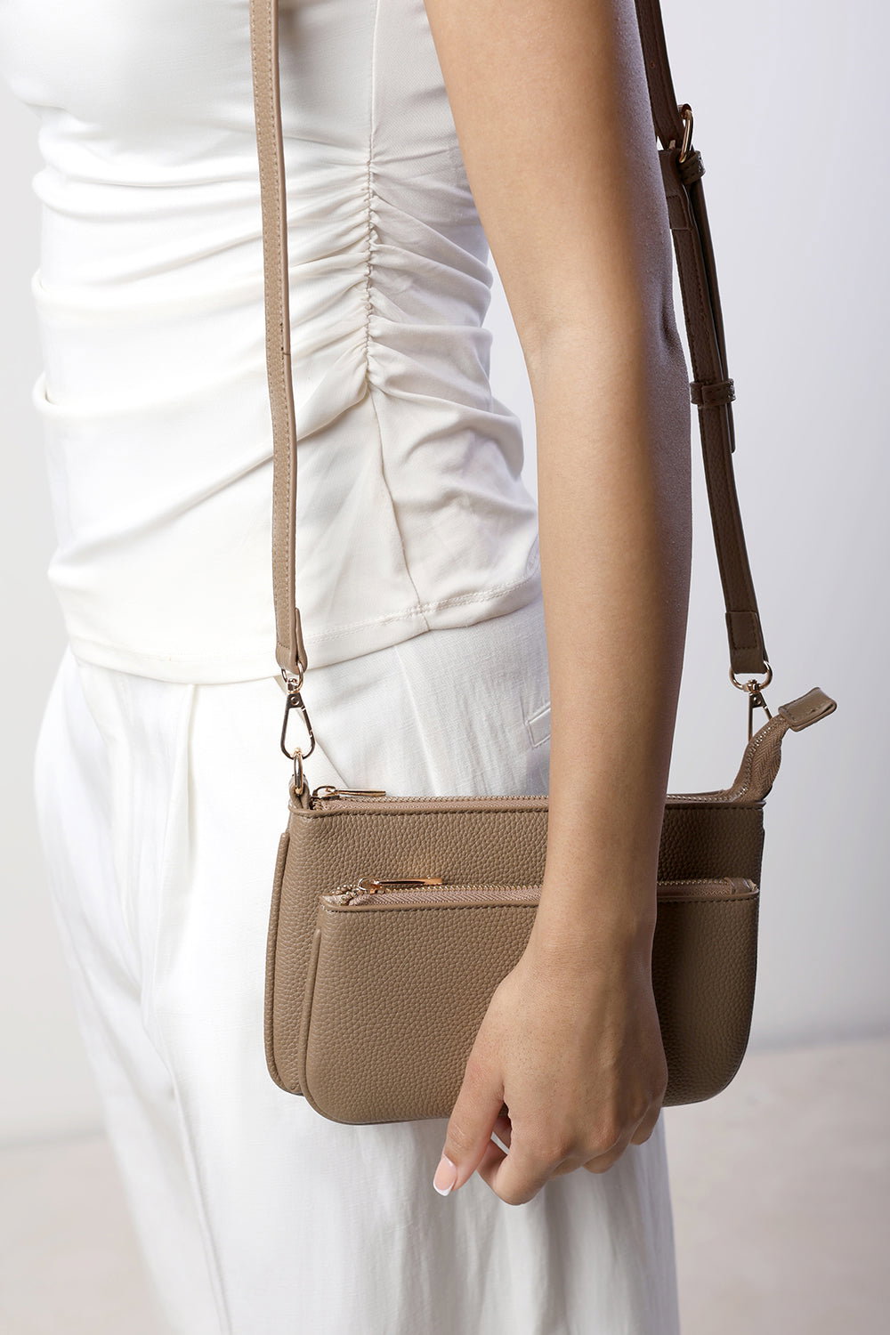 Tan Elani Small Double Zip Cross Body Bag, Image 7 of 7
