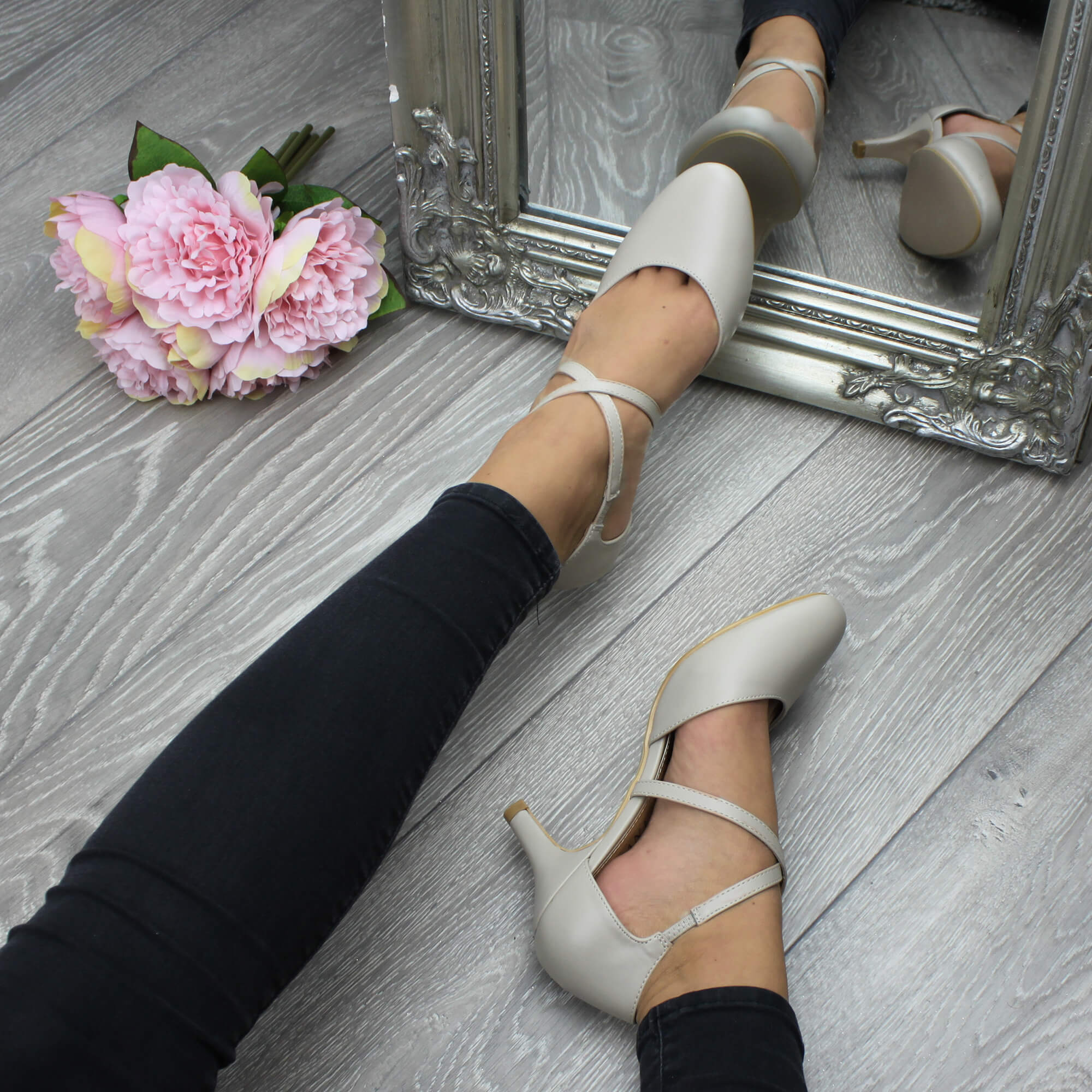 Natural AJVANI Natural High Heel Crossed Straps Court Shoes, Image 5 of 6