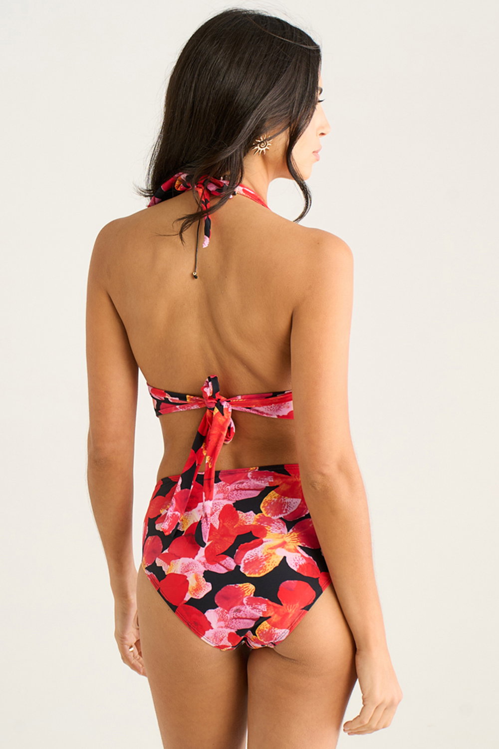 Black Gini London Black Contrast Floral High Waisted Bikini Bottom, Image 2 of 4