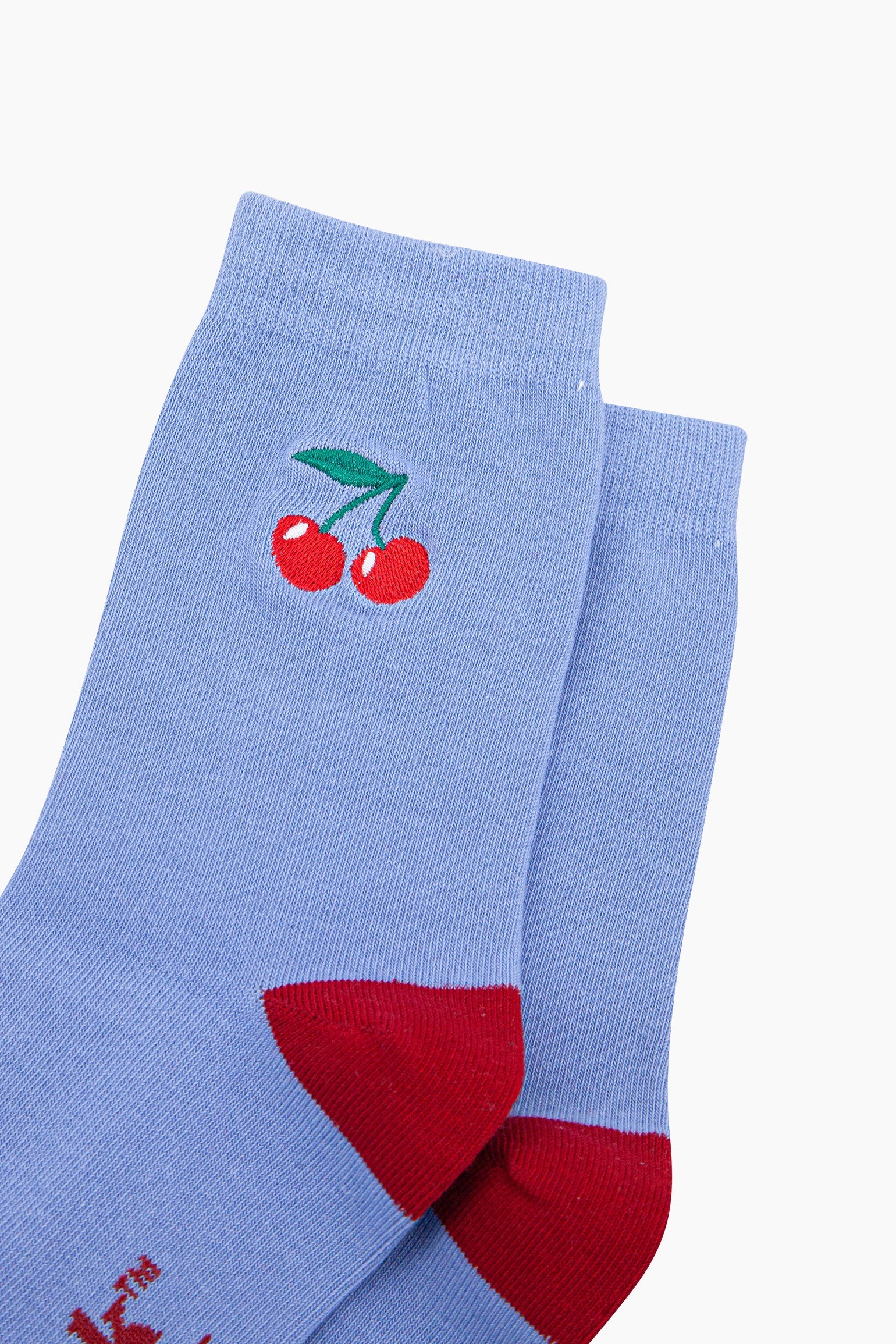 Blue Embroidered Cherries Combed Cotton Socks, Image 2 of 4