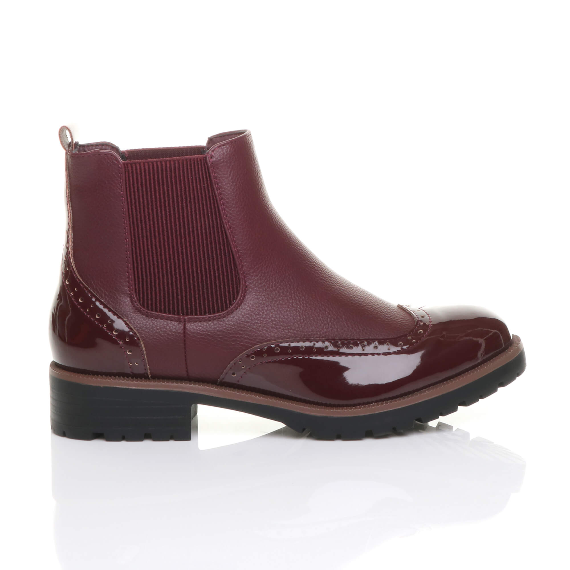 Burgundy AJVANI Burgundy Slip On Brogue Chelsea Ankle Boots, Image 2 of 6