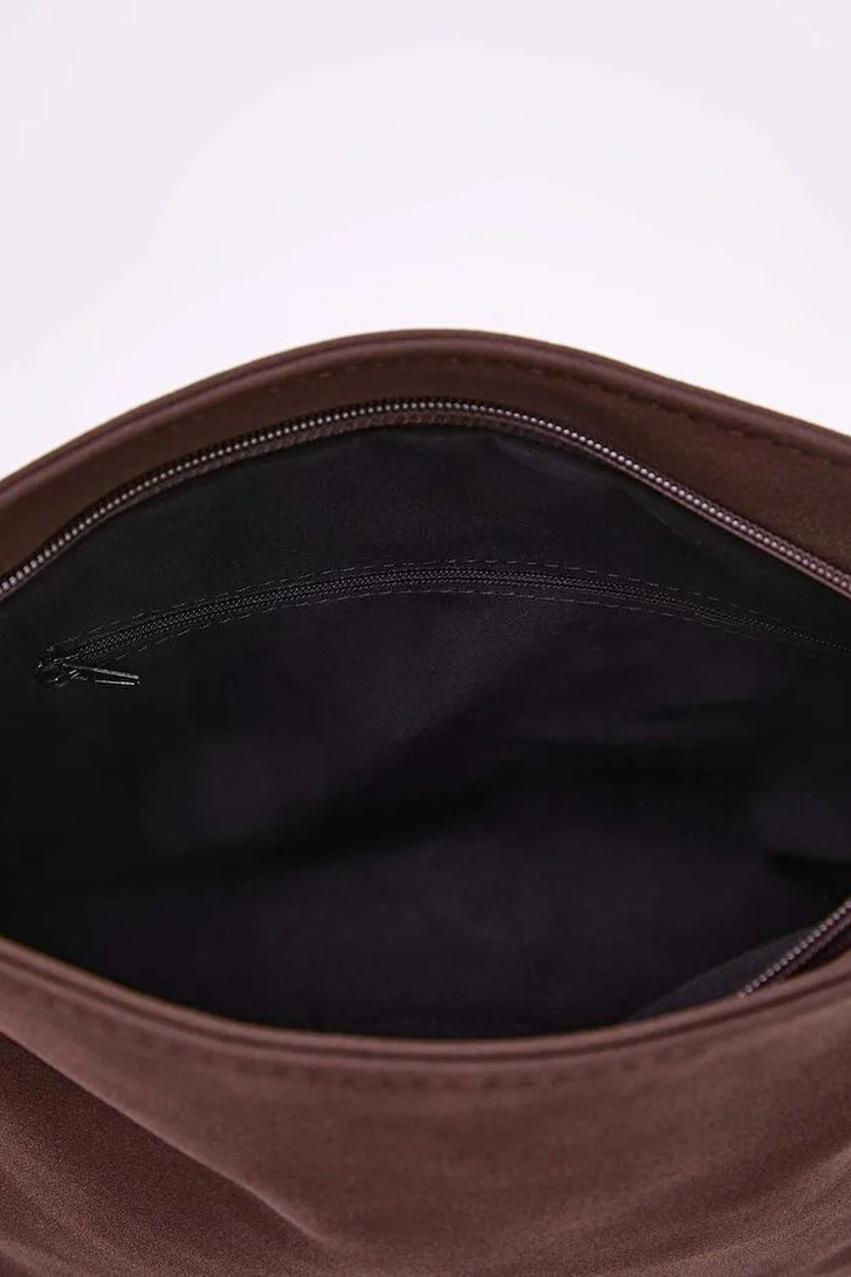 Brown WOVCOR Brown Soft Suede Foldover Clutch Bag, Image 4 of 5
