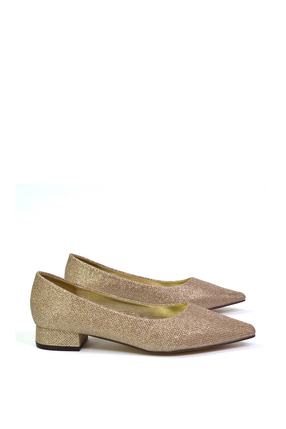 Gold XY LONDON Gold 'Karen' Pointed Toe Wedding Shoes Low Heel Bridal Heels, Image 2 of 5
