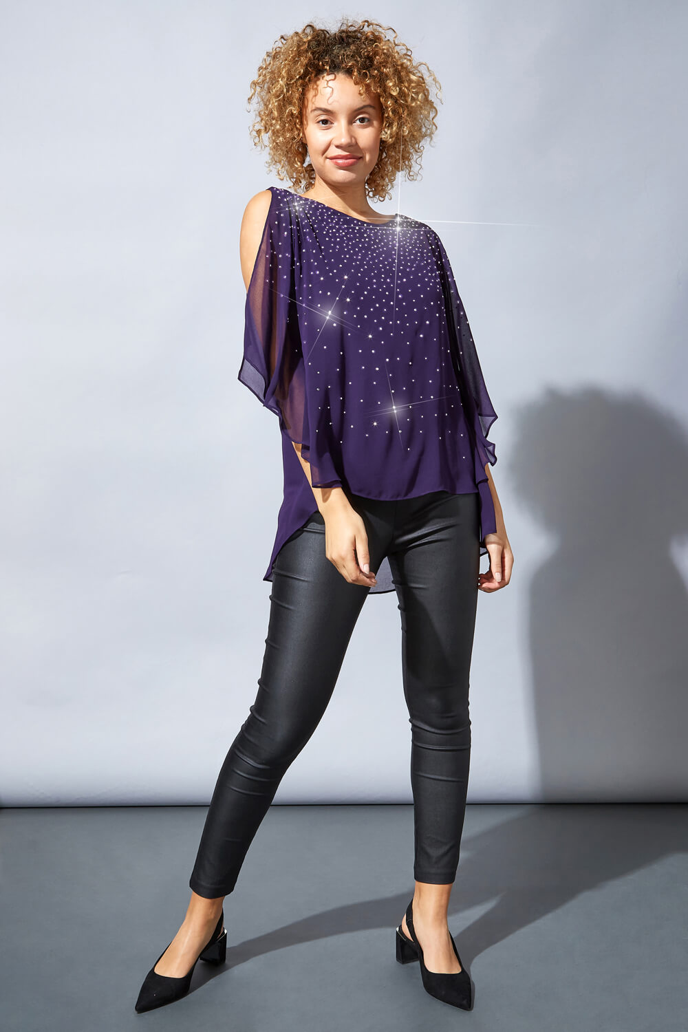Purple Embellished Chiffon Top, Image 3 of 4
